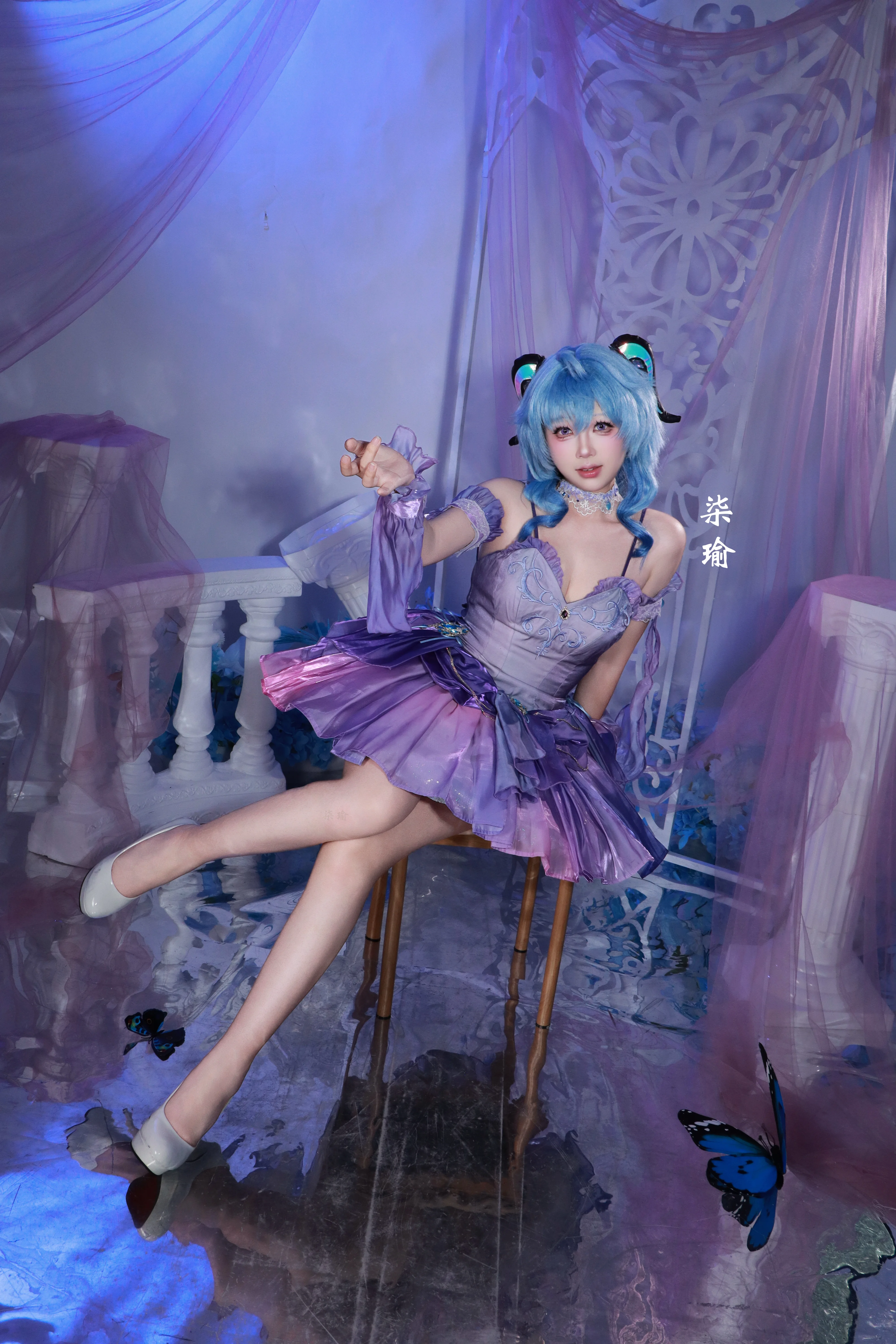 【甘雨cos】原神裡的優雅芭蕾風，藍色蝴蝶與輕紗夢境 - 第 2 張