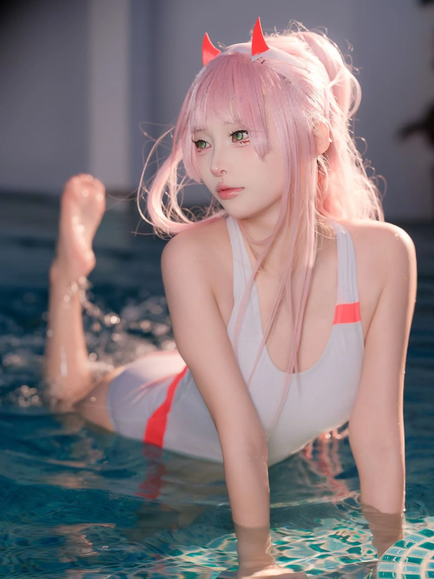 【02cos】国家队泳装，夏日泳池边的粉红回忆 - 第 1 张