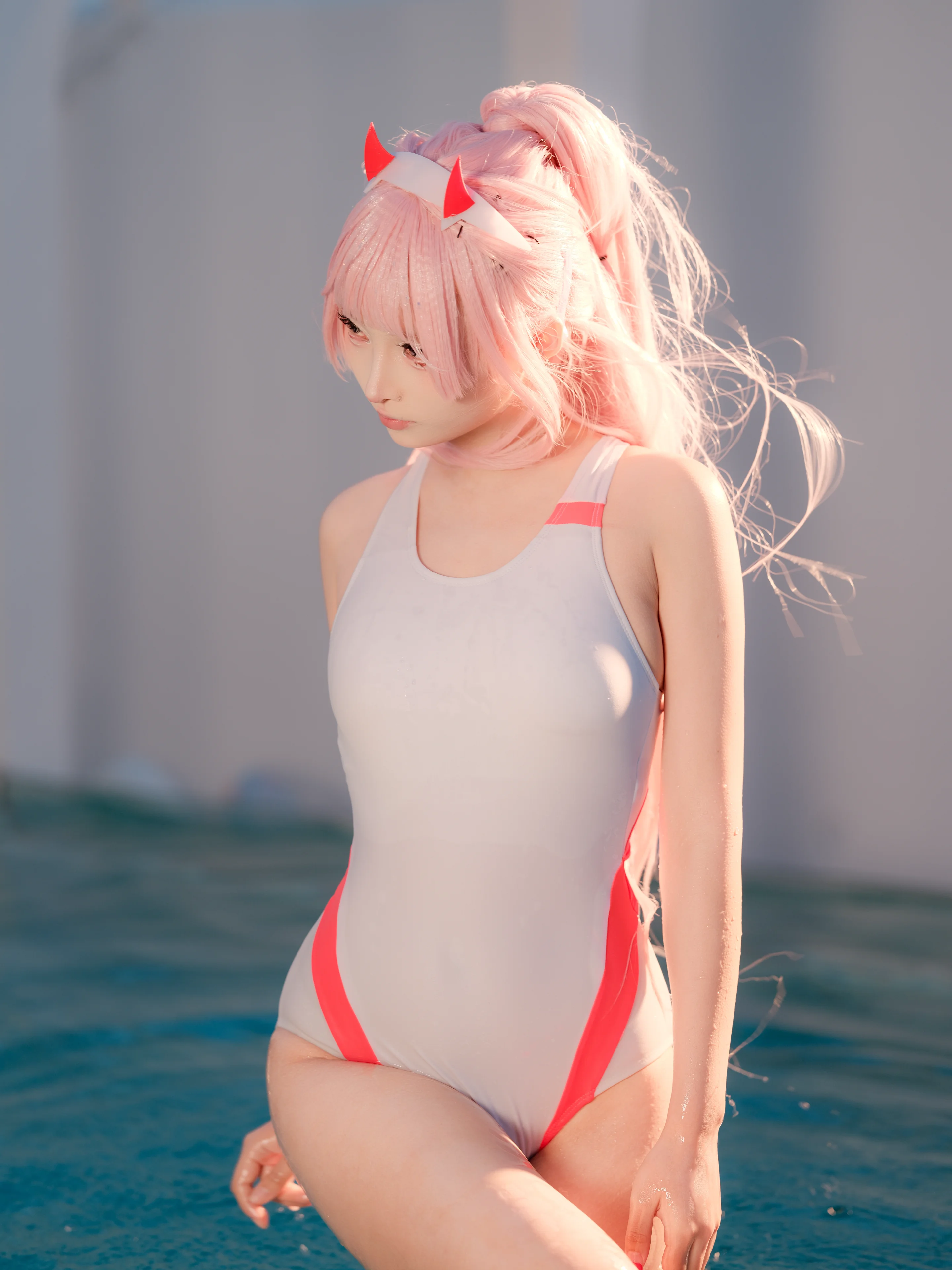 【02cos】国家队泳装，夏日泳池边的粉红回忆