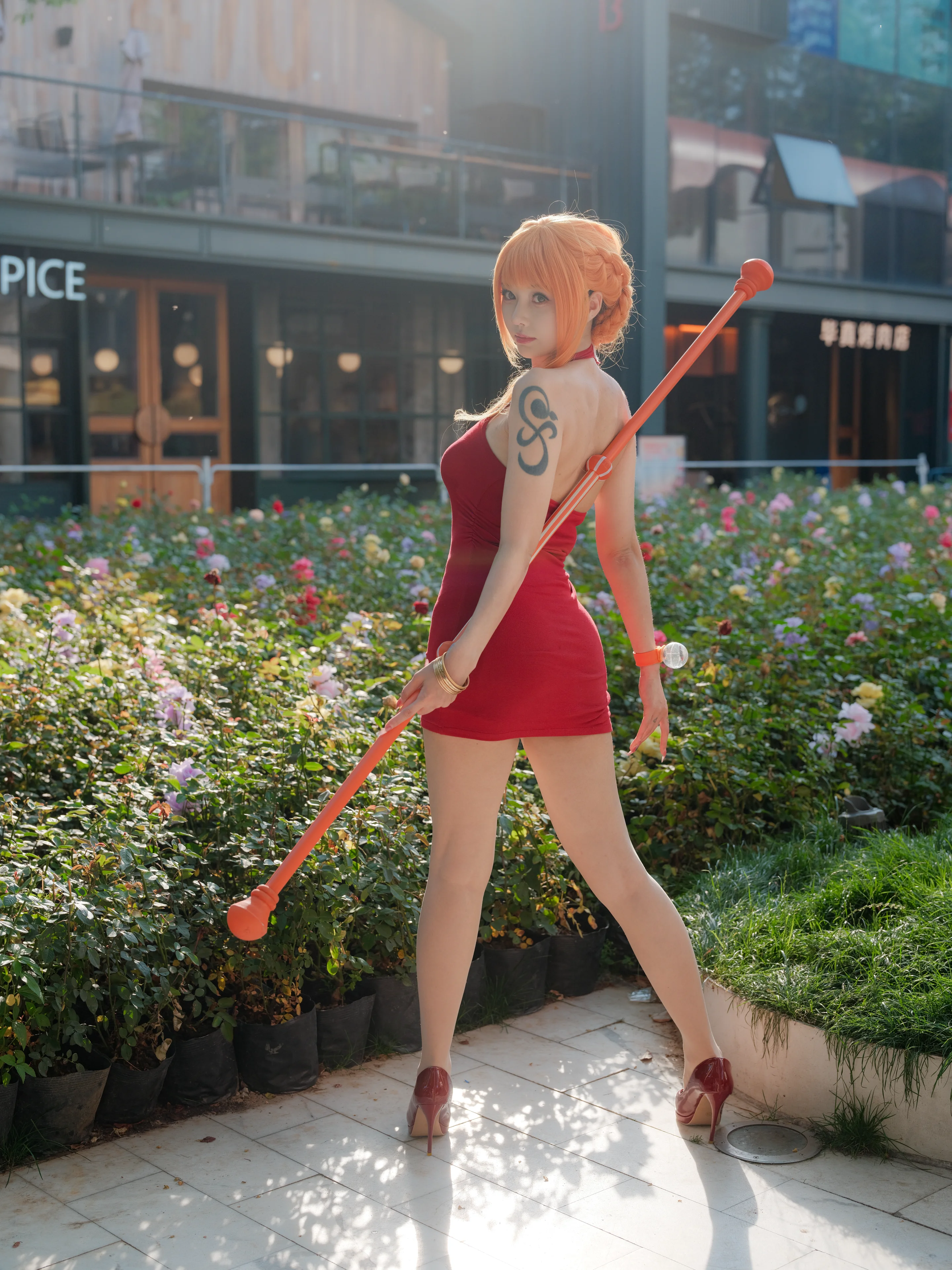 [Nami cosplay] One Piece Whole Cake Island Arc, Striking Red Dress and Orange Braided Hair - Image 4