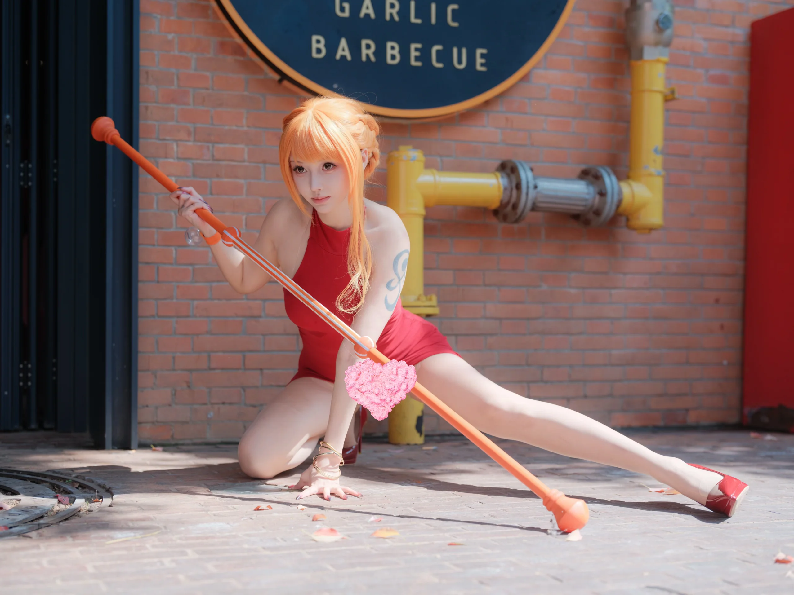 [Nami cosplay] One Piece Whole Cake Island Arc, Striking Red Dress and Orange Braided Hair - Image 7