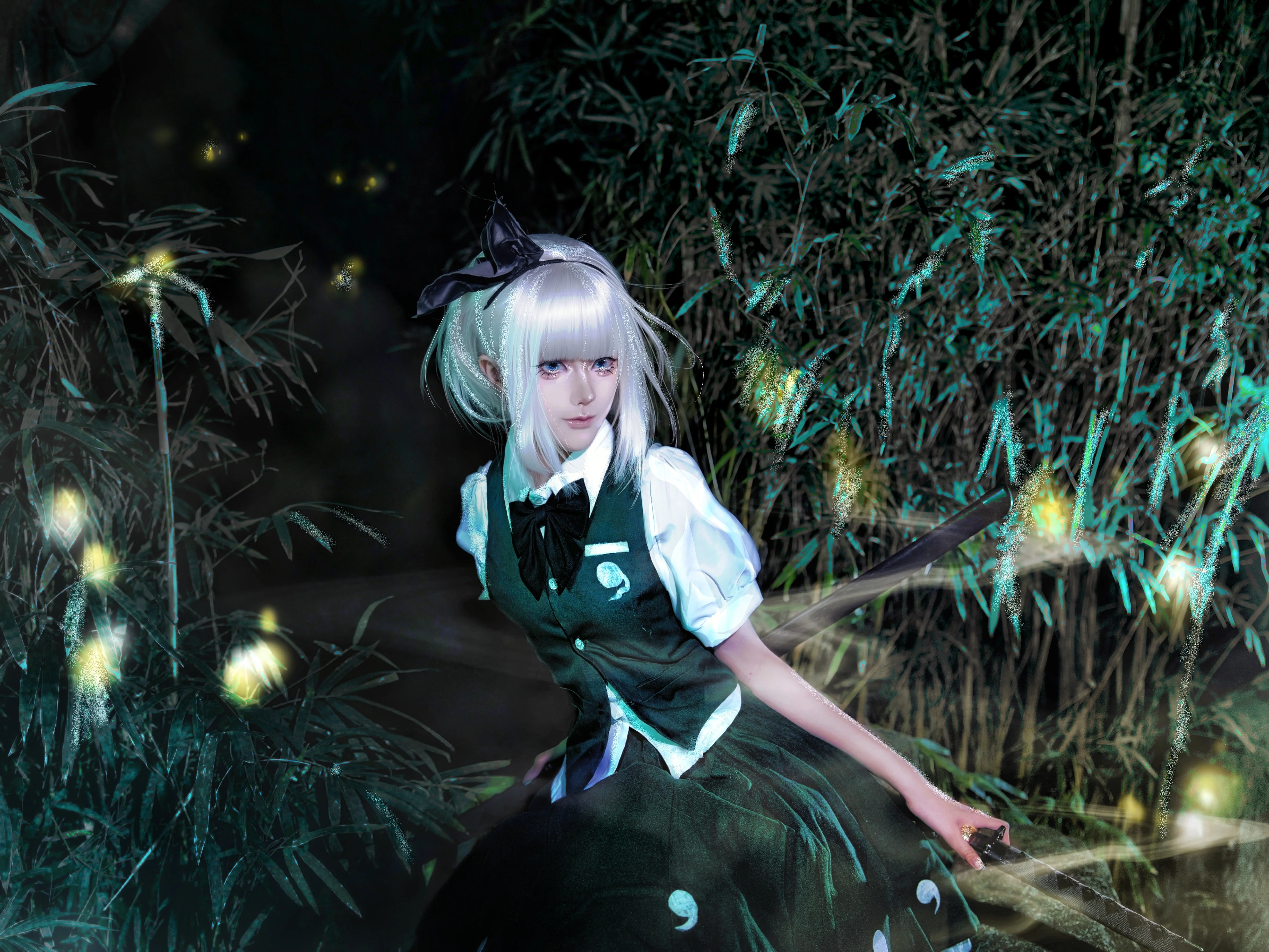 【魂魄妖梦cos】东方Project里的半灵庭师夜巡竹林