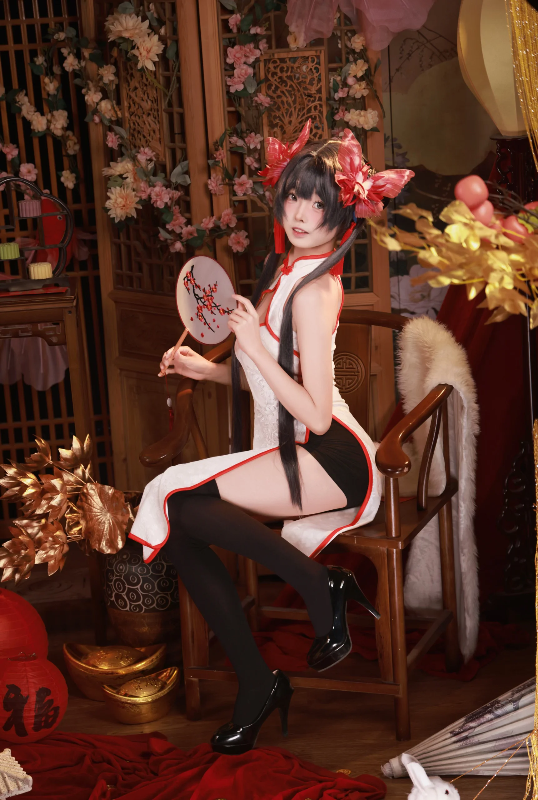 [Misaki cosplay] Blue Archive Lunar New Year Qipao, Full of Red and White New Year Vibe - Image 3