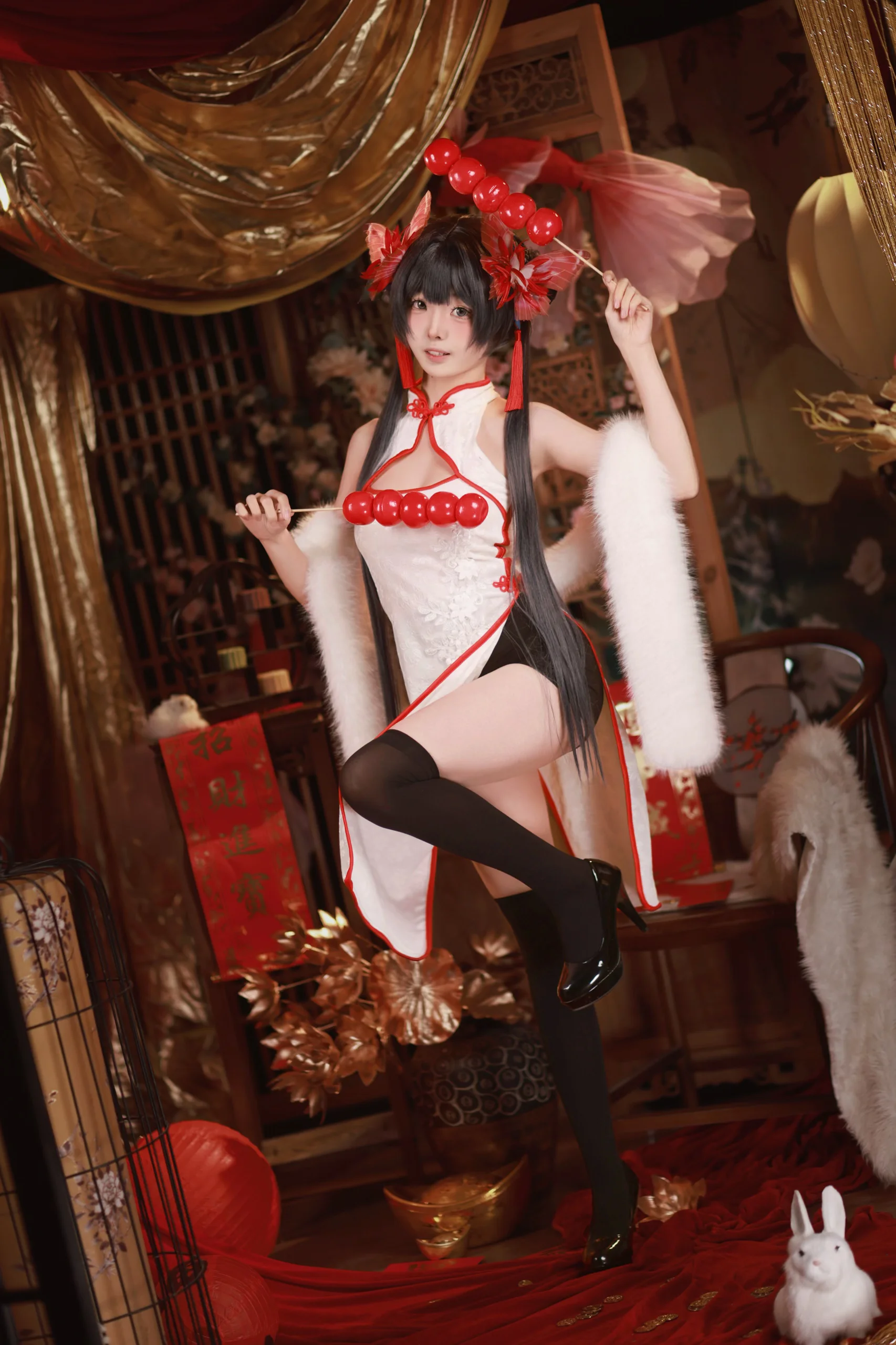 [Misaki cosplay] Blue Archive Lunar New Year Qipao, Full of Red and White New Year Vibe - Image 4