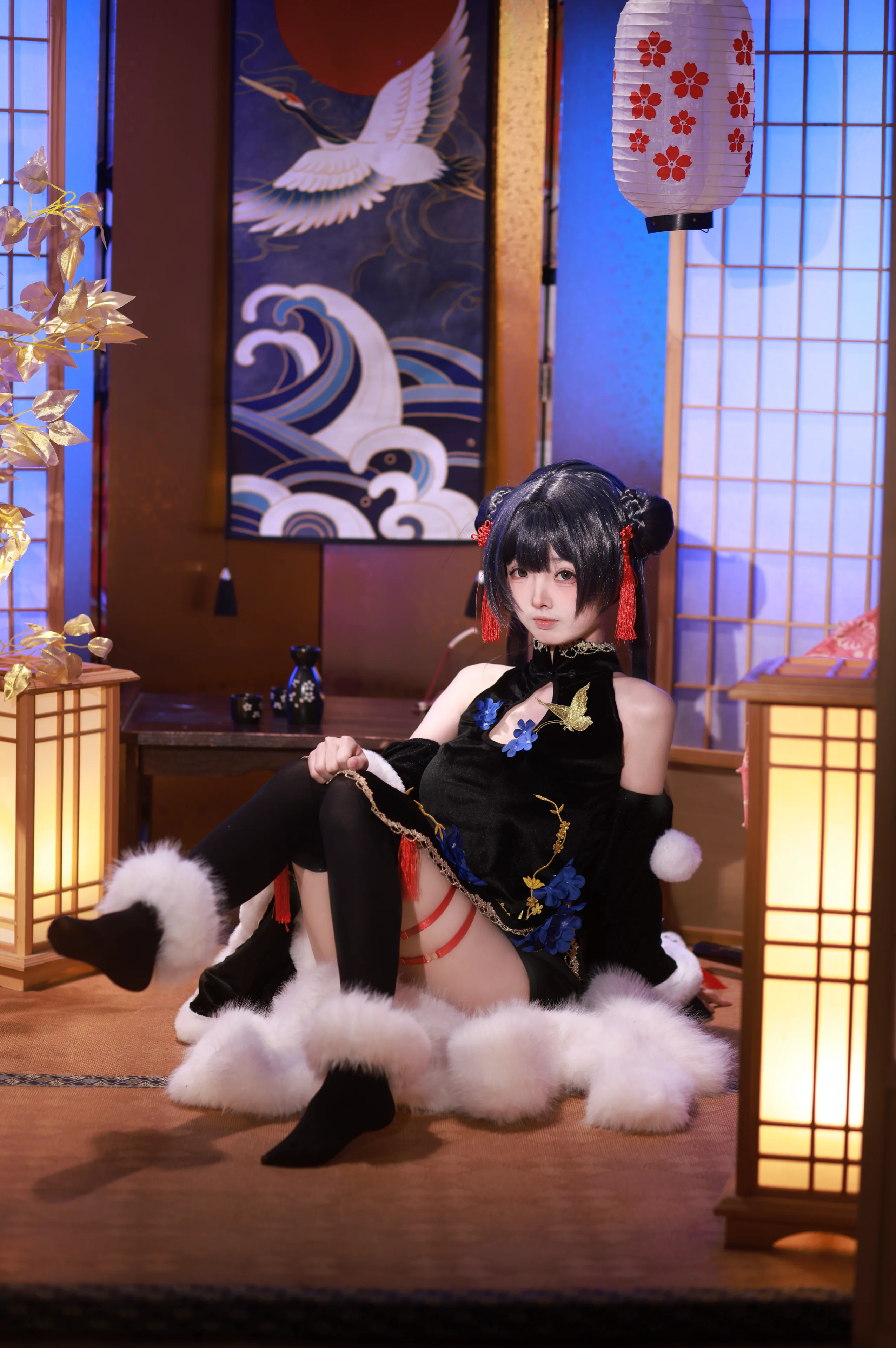 【妃咲cos】蔚蓝档案同人旗袍造型，雪白毛绒与黑色经典 - 第 2 张