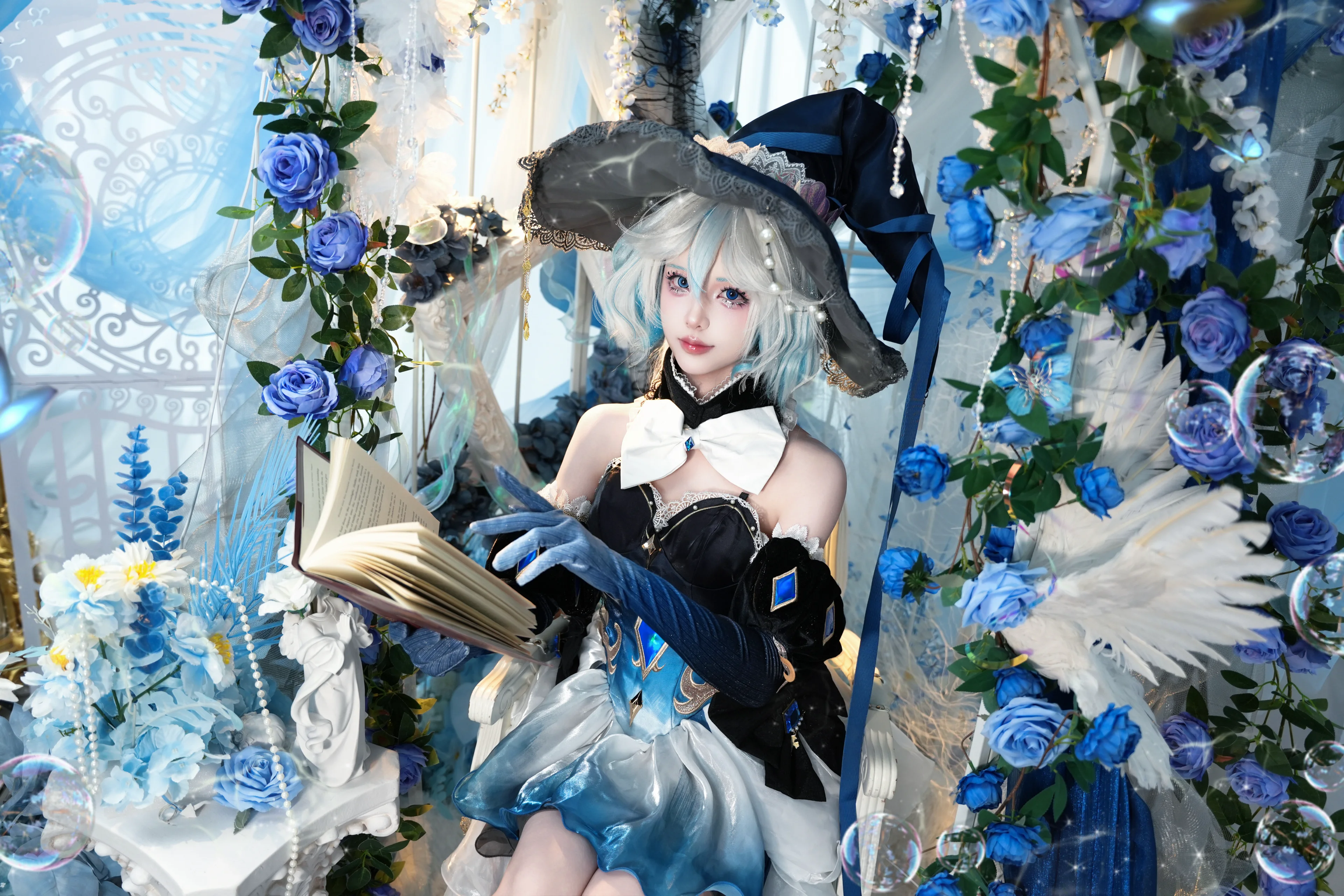 【フリーナ コスプレ】原神フォンテーヌの水神、青い薔薇と泡沫のドラマチックな瞬間 - 3 枚目