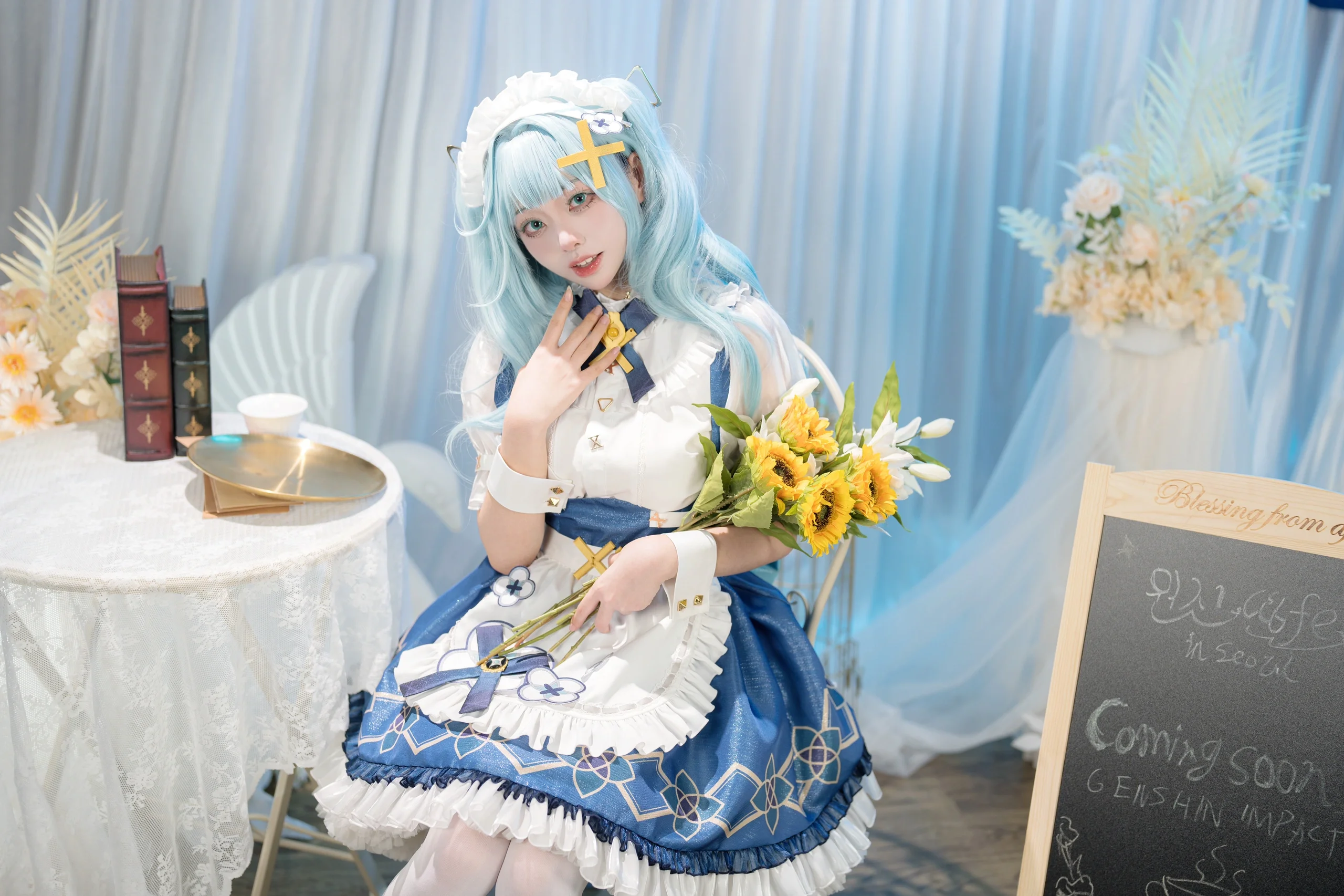 【珐露珊cos】蓝白女仆装咖啡馆主题拍摄心得 - 第 12 张