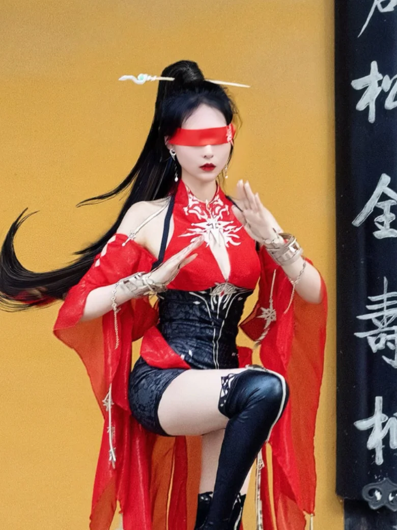 【宁红夜cos】永劫无间的红川仙子，红纱盲眼尽显飒气 - 第 1 张