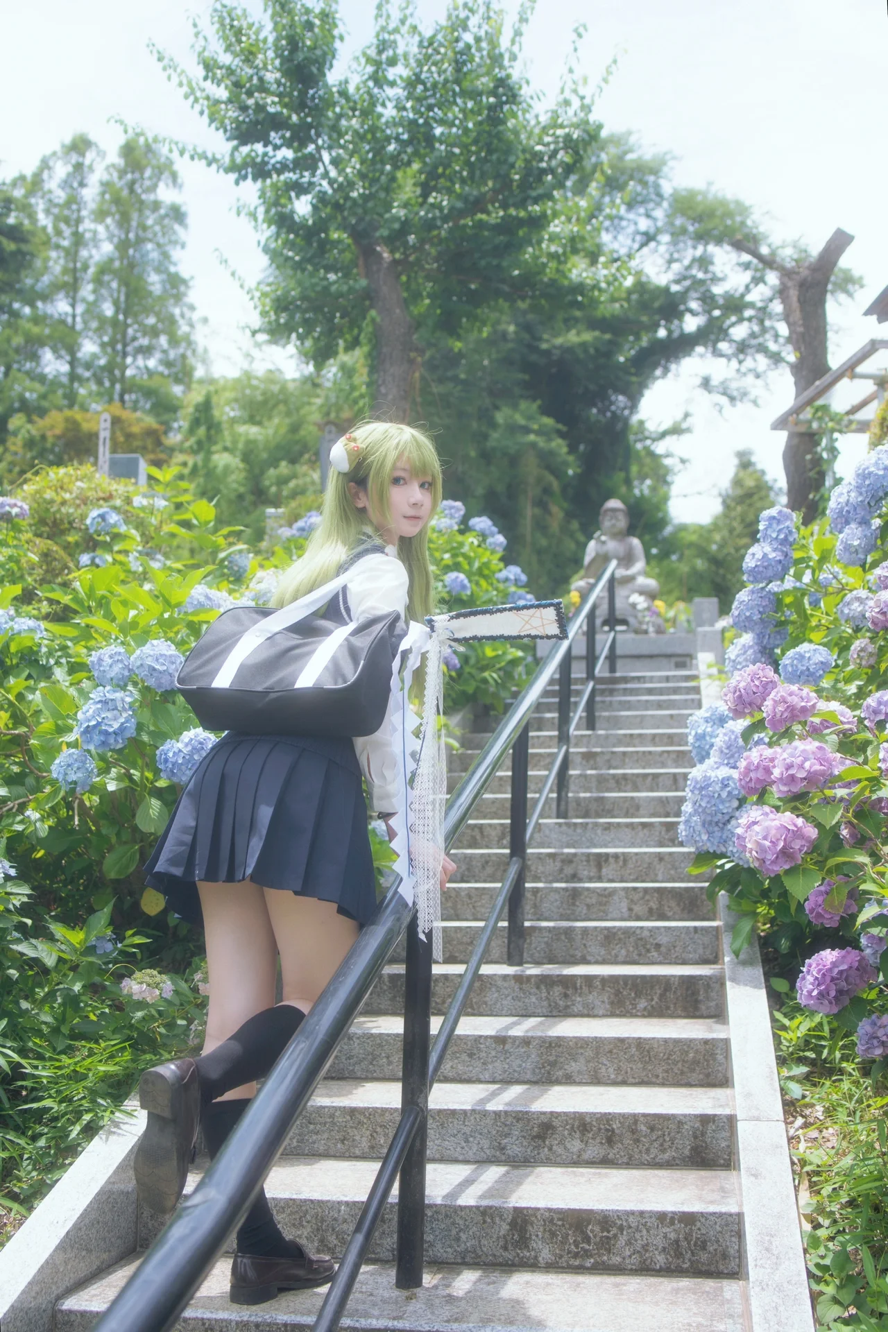 [Kochiya Sanae Cosplay] Summer Hydrangea Imprint at Nagaosan Myorakuji Temple - Image 1