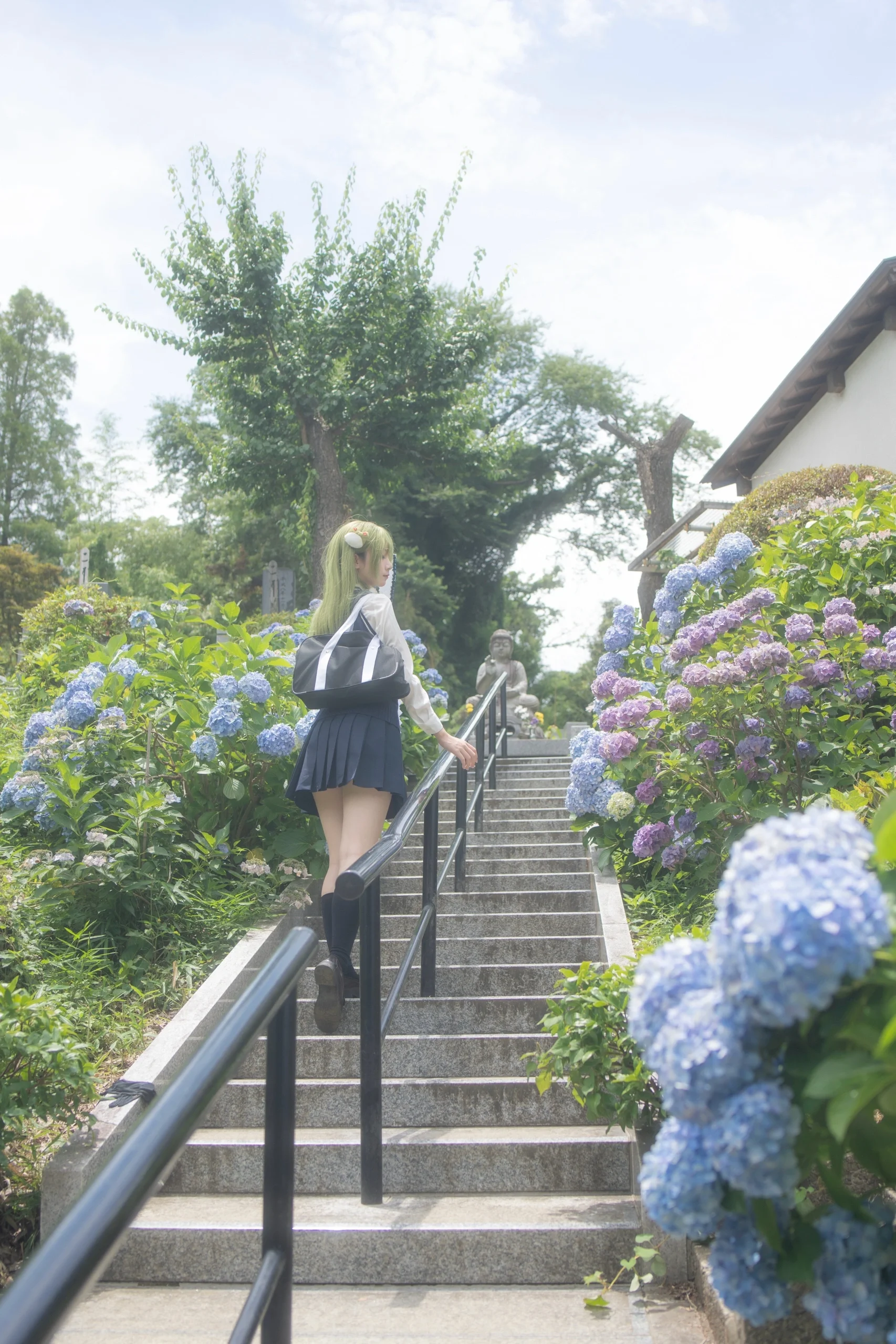 [Kochiya Sanae Cosplay] Summer Hydrangea Imprint at Nagaosan Myorakuji Temple - Image 2