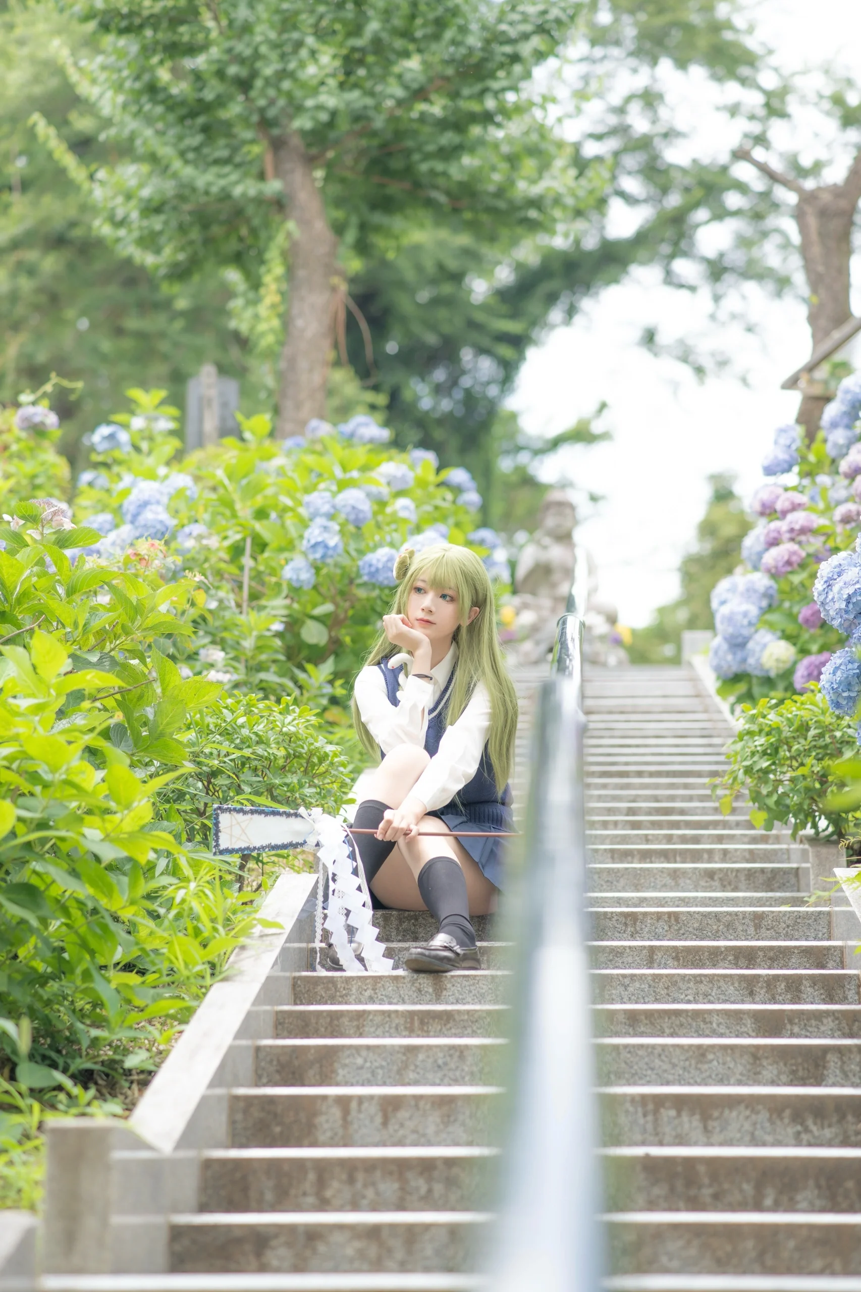 [Kochiya Sanae Cosplay] Summer Hydrangea Imprint at Nagaosan Myorakuji Temple - Image 4