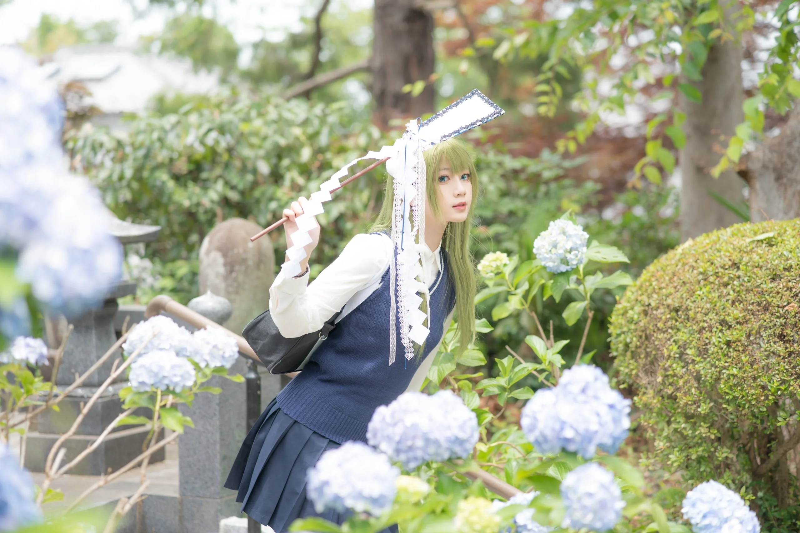 [Kochiya Sanae Cosplay] Summer Hydrangea Imprint at Nagaosan Myorakuji Temple - Image 5
