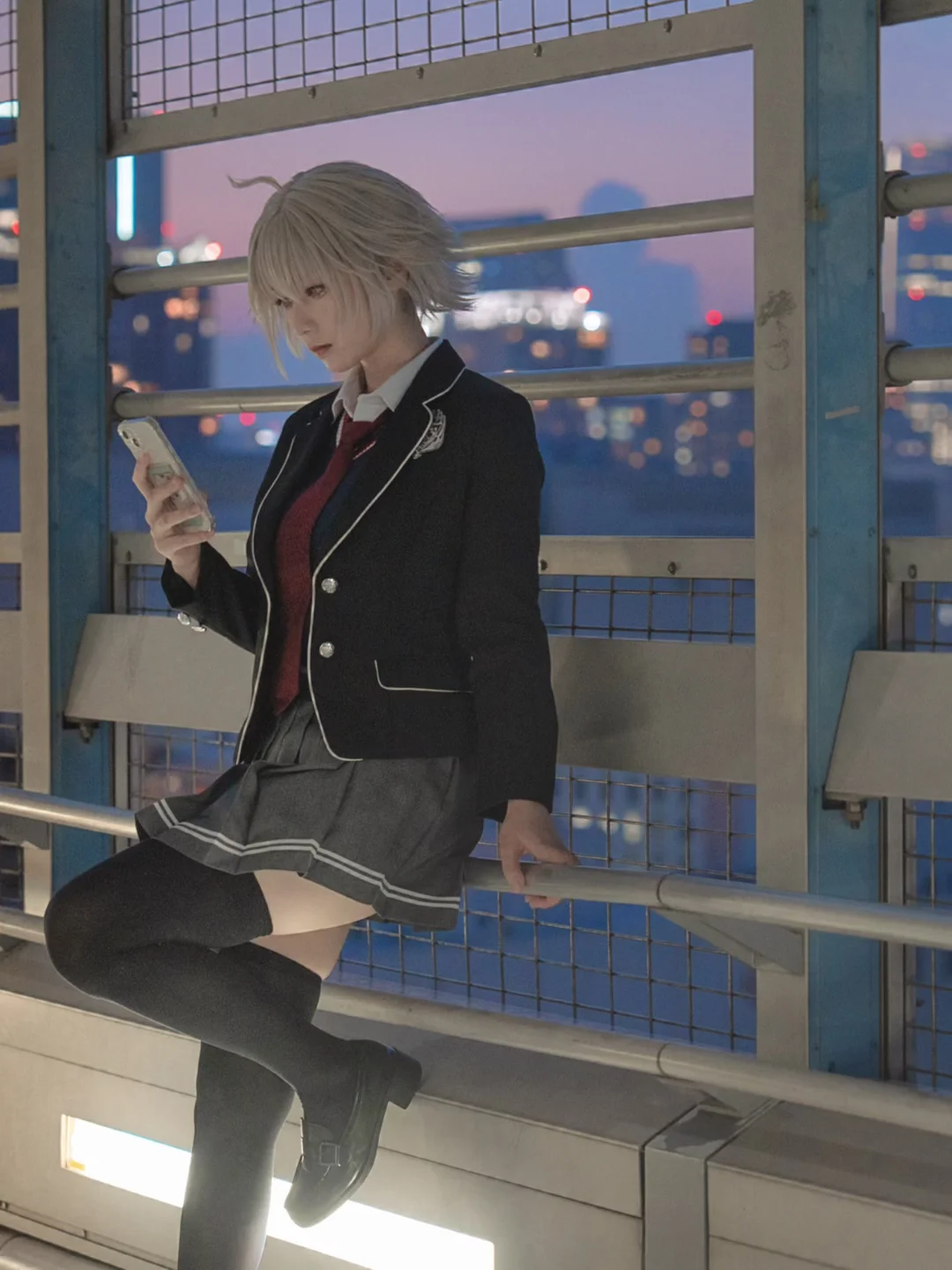 【黑贞cos】放课后的折田同学，夏服与都市黄昏的约会感 - 第 1 张
