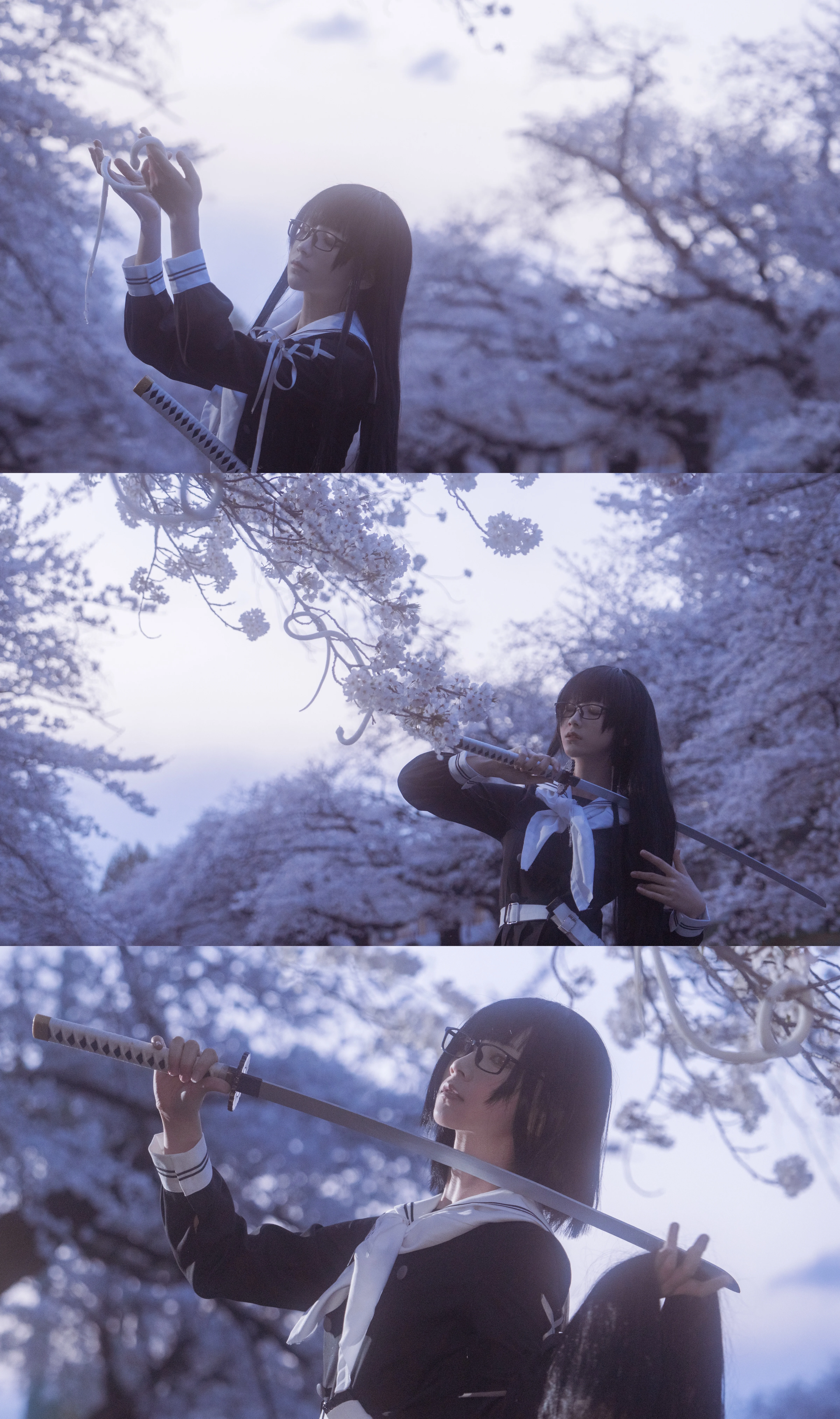 【黑姬cos】樱花与太刀，去年四月在溪边的拍摄碎片 - 第 2 张