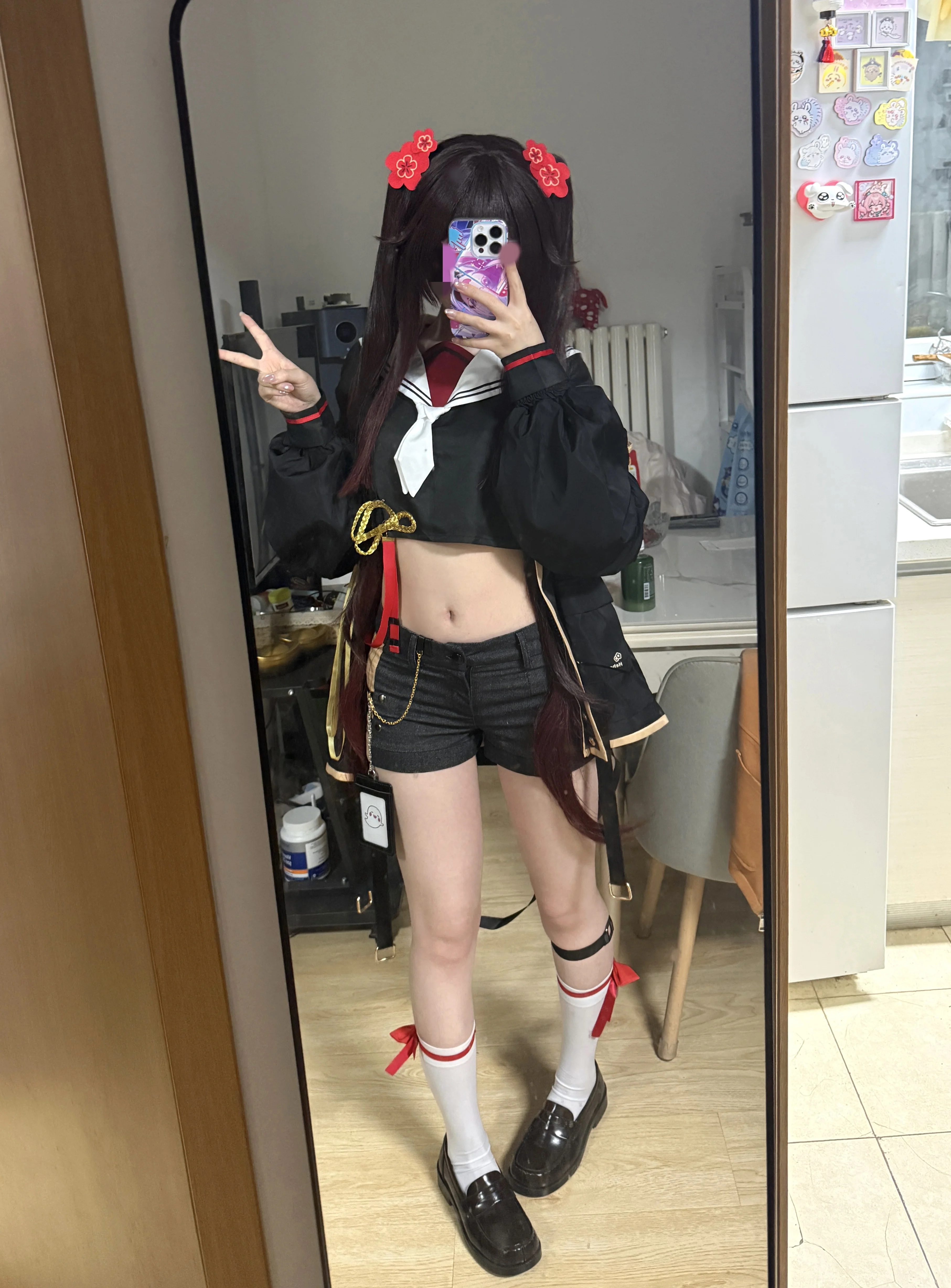 原神胡桃cos试衣记录，暗黑水手服同人造型