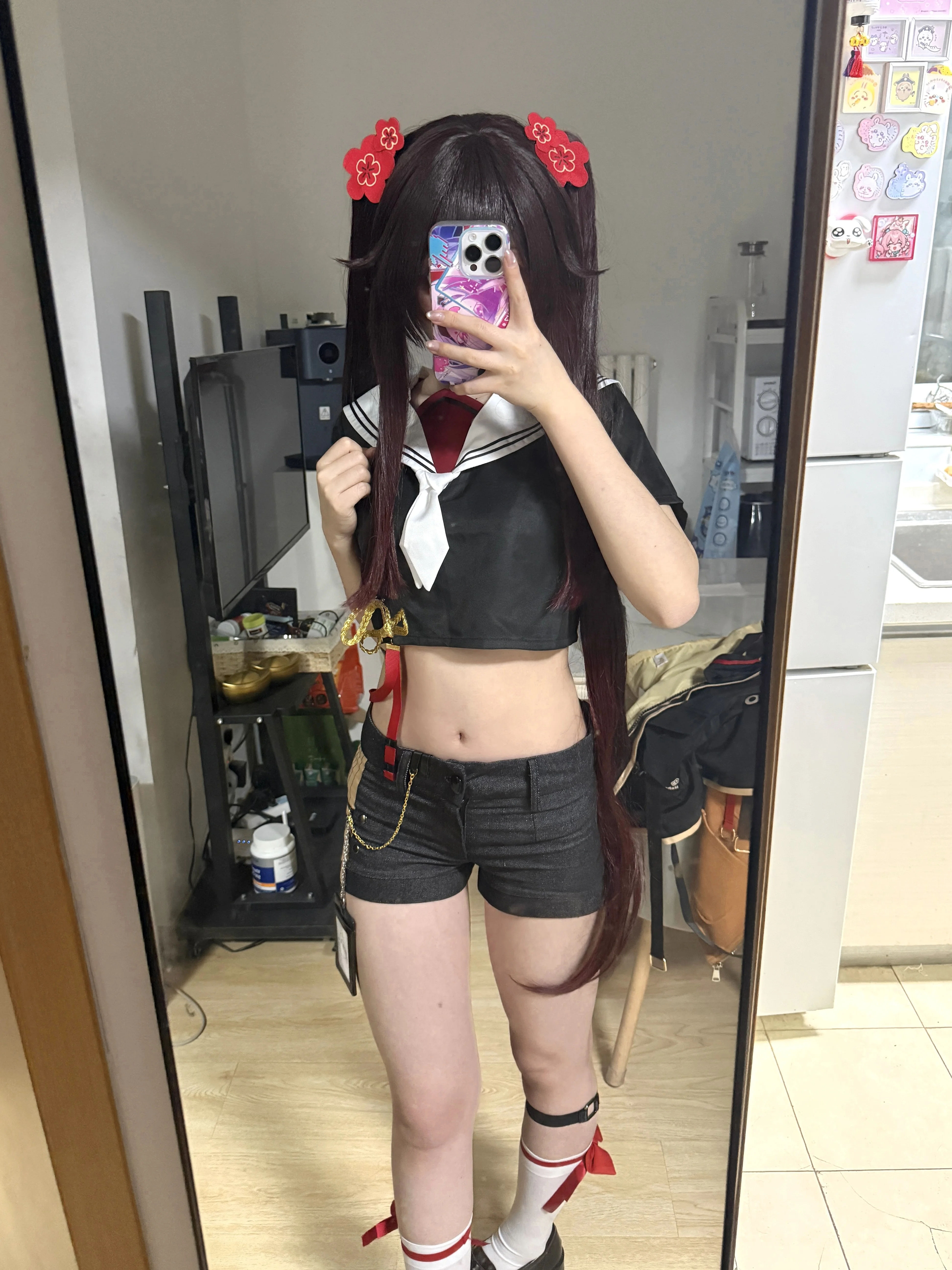 原神胡桃cos试衣记录，暗黑水手服同人造型 - 第 2 张