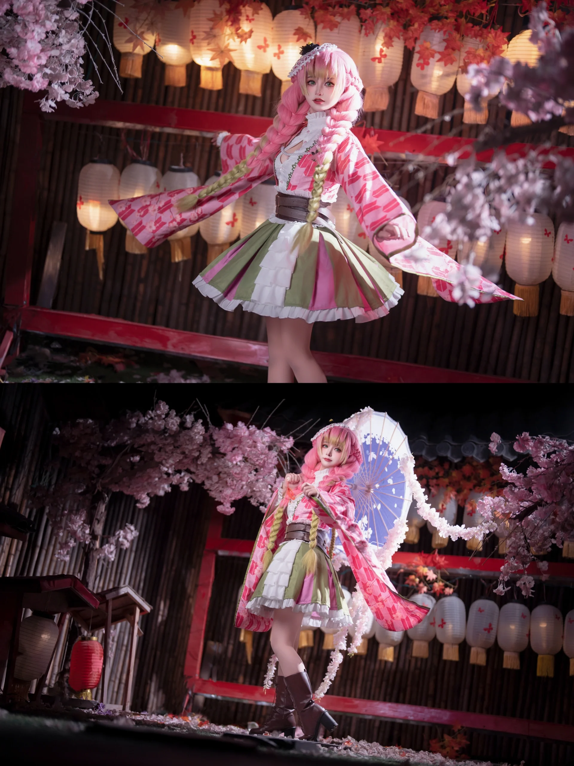 【甘露寺蜜璃cos】樱花灯笼夜景下的和风正片记录 - 第 1 张