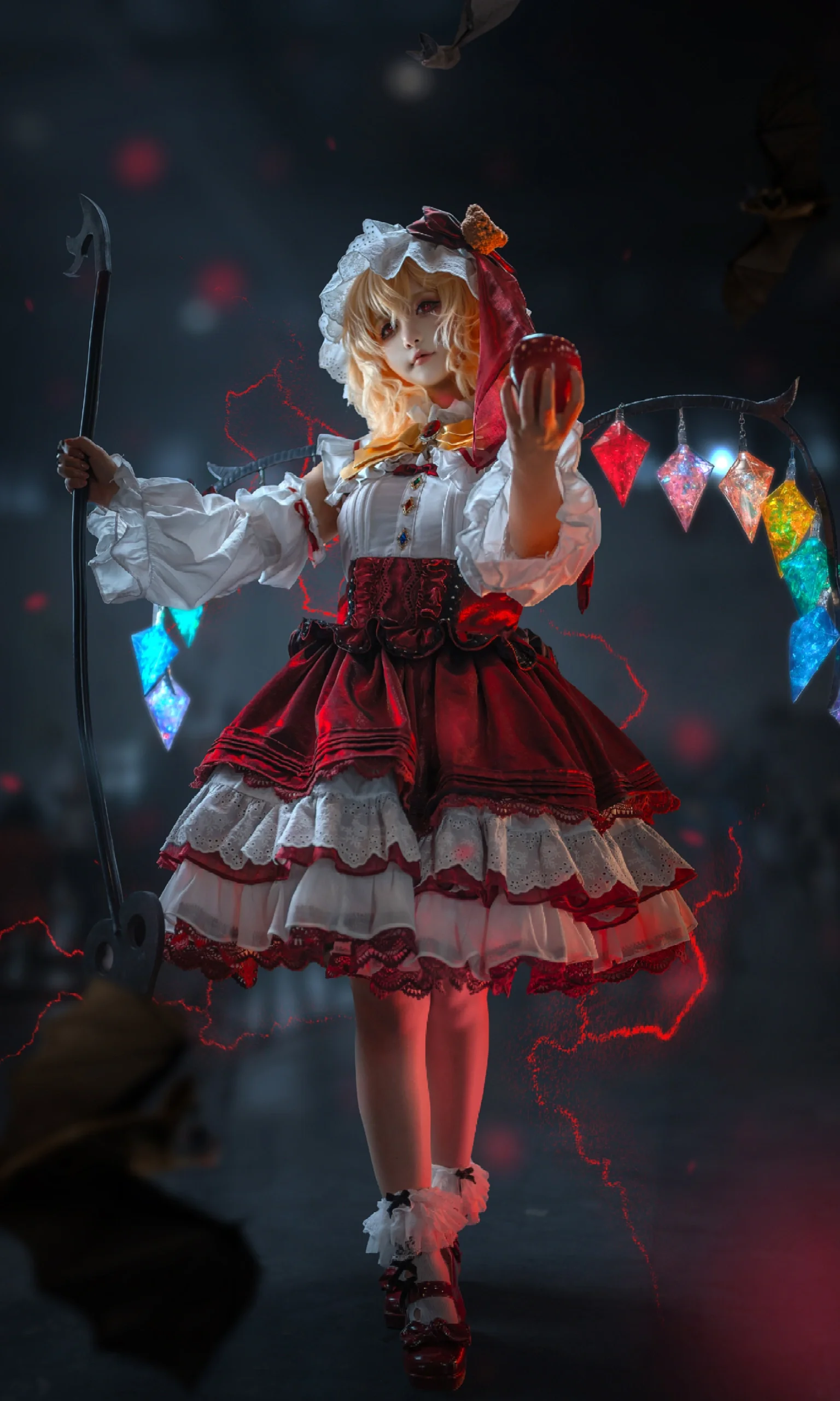 【芙兰朵露cos】东方project红魔馆二设场照，暗夜里的红色妖精 - 第 5 张