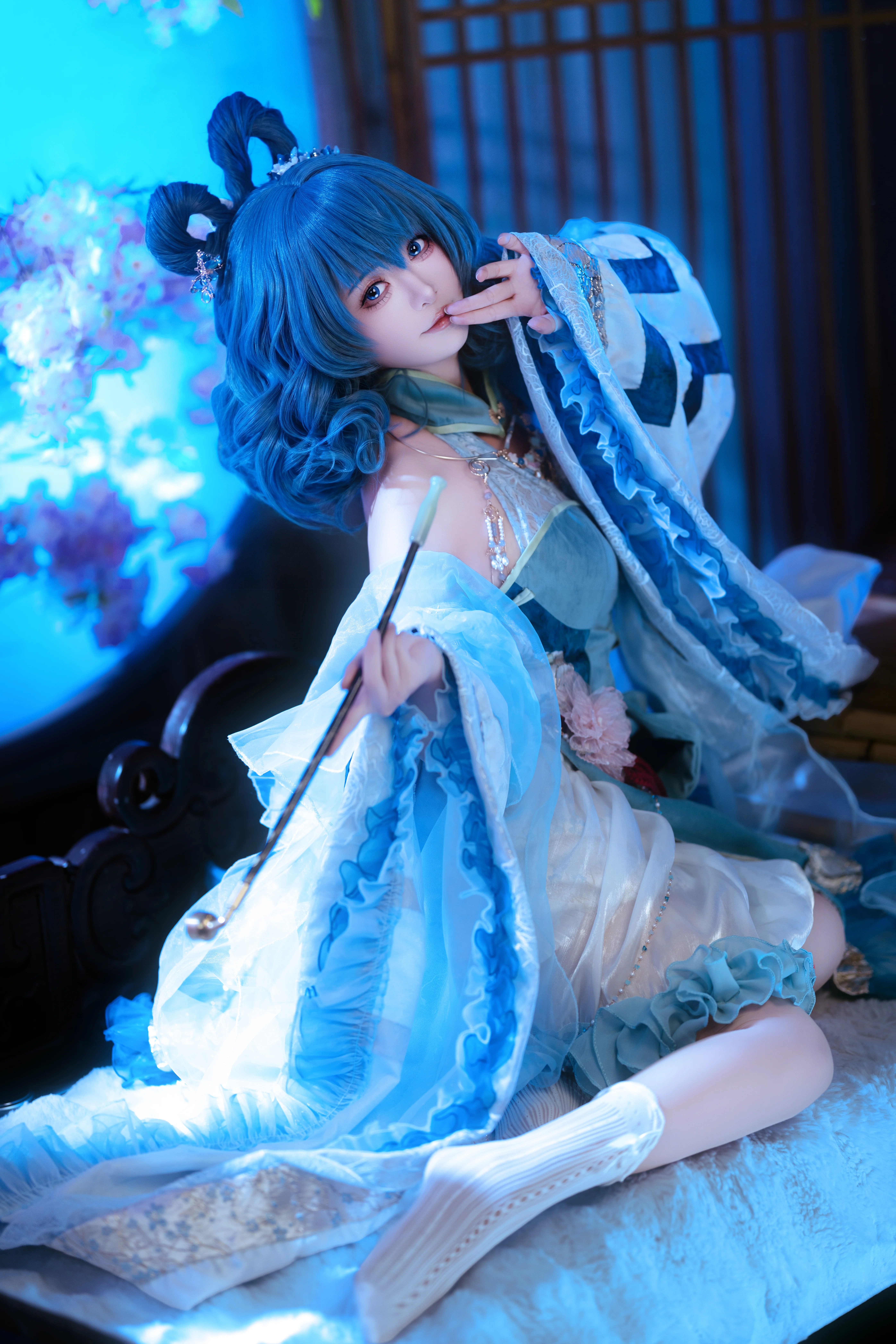 【霍青娥cos】东方Project的蓝白轻纱与符咒印记 - 第 1 张