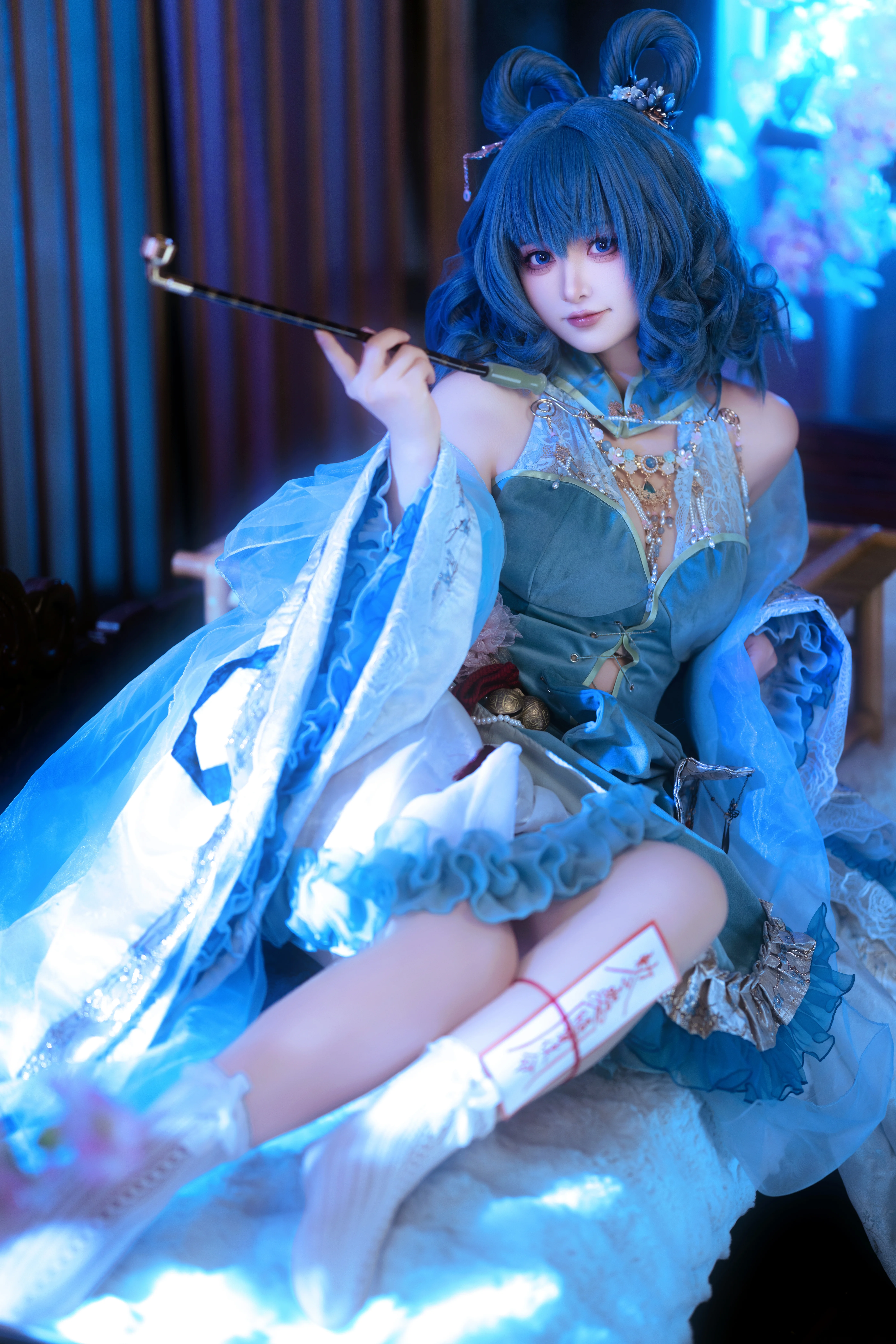 【霍青娥cos】东方Project的蓝白轻纱与符咒印记 - 第 3 张