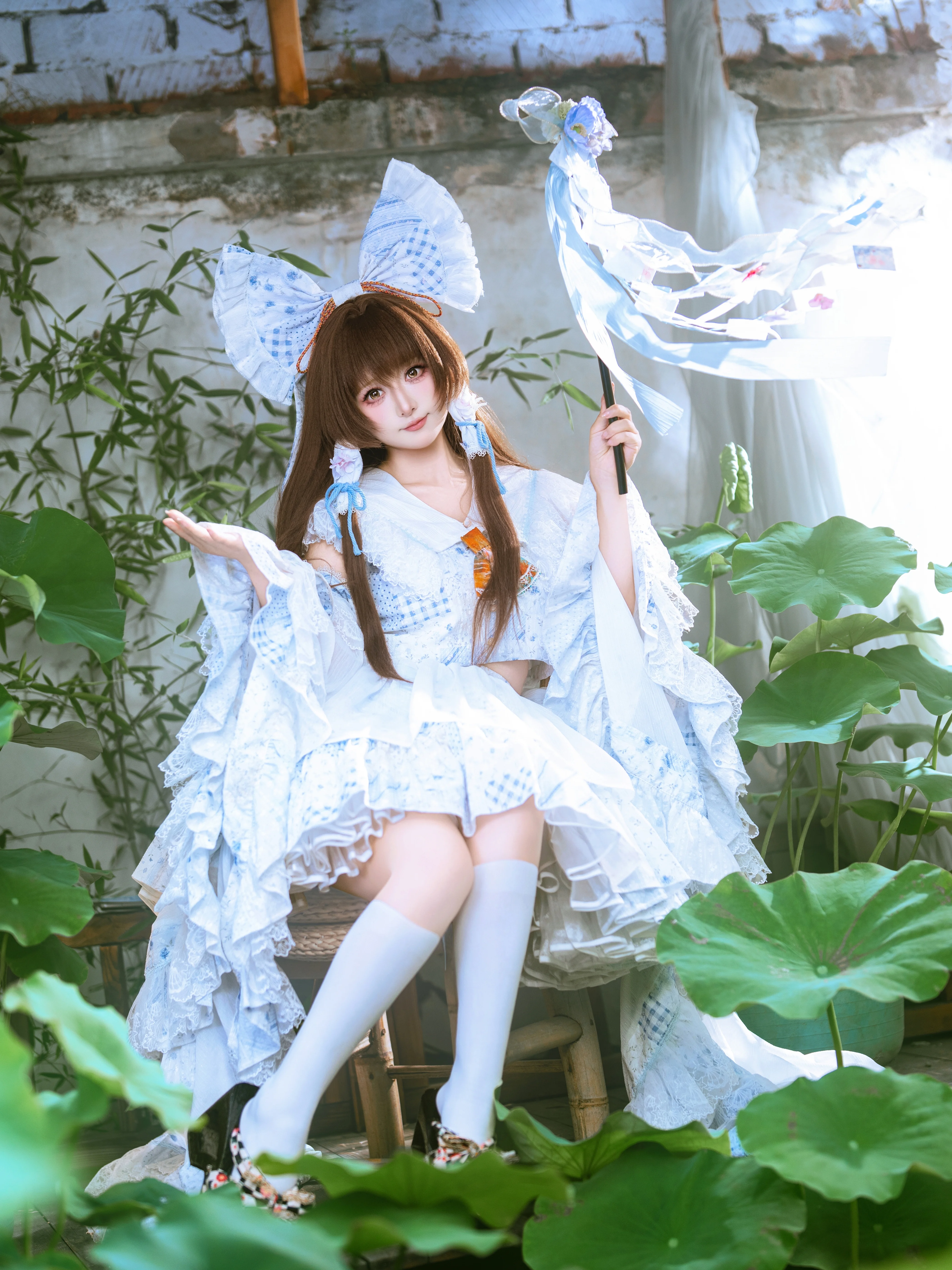 【博丽灵梦cos】荷花池畔的巫女，夏日清新氛围感