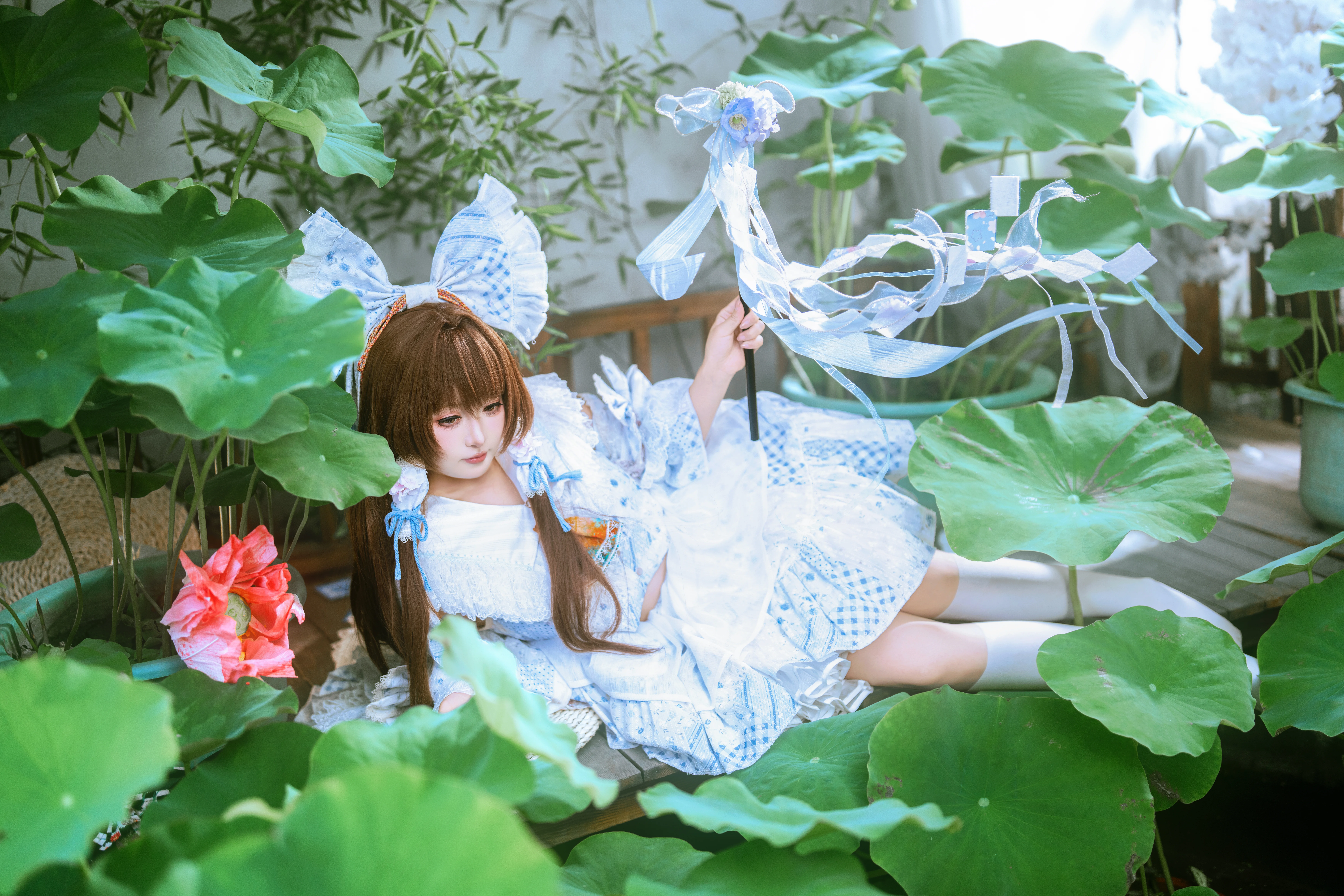 【博丽灵梦cos】荷花池畔的巫女，夏日清新氛围感 - 第 6 张