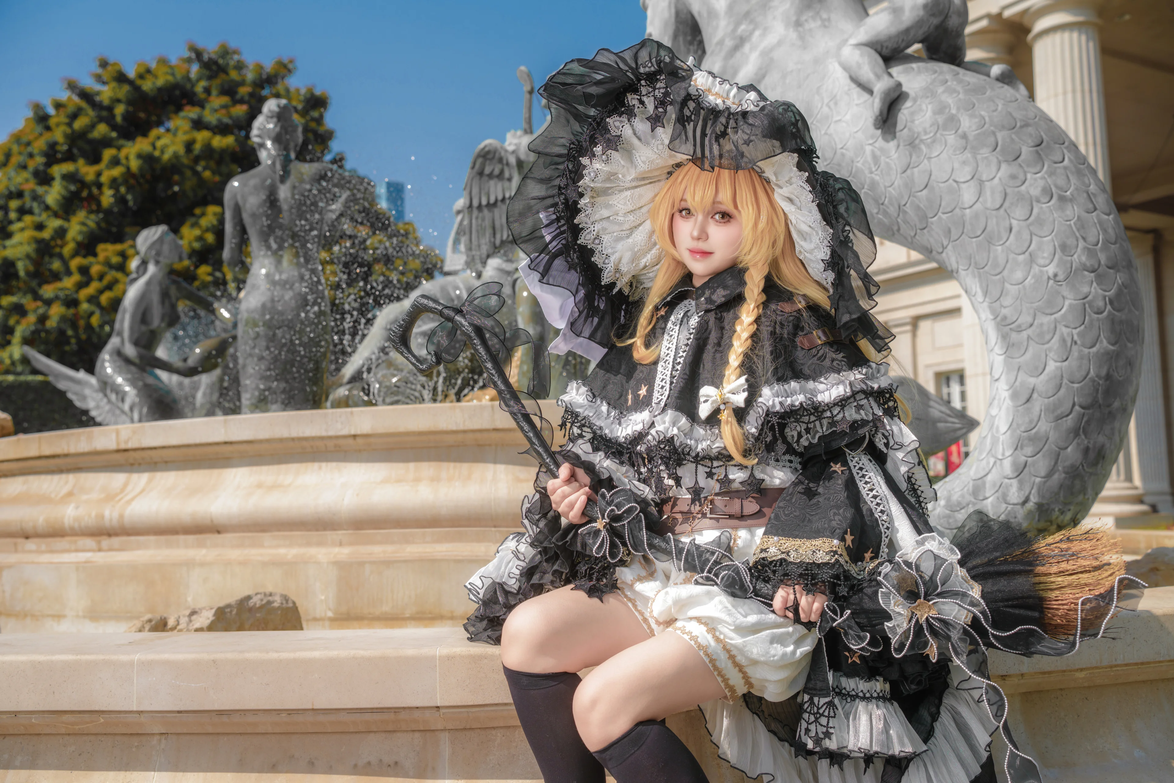 【雾雨魔理沙cos】黑白魔法使的喷泉与阳光外拍记录