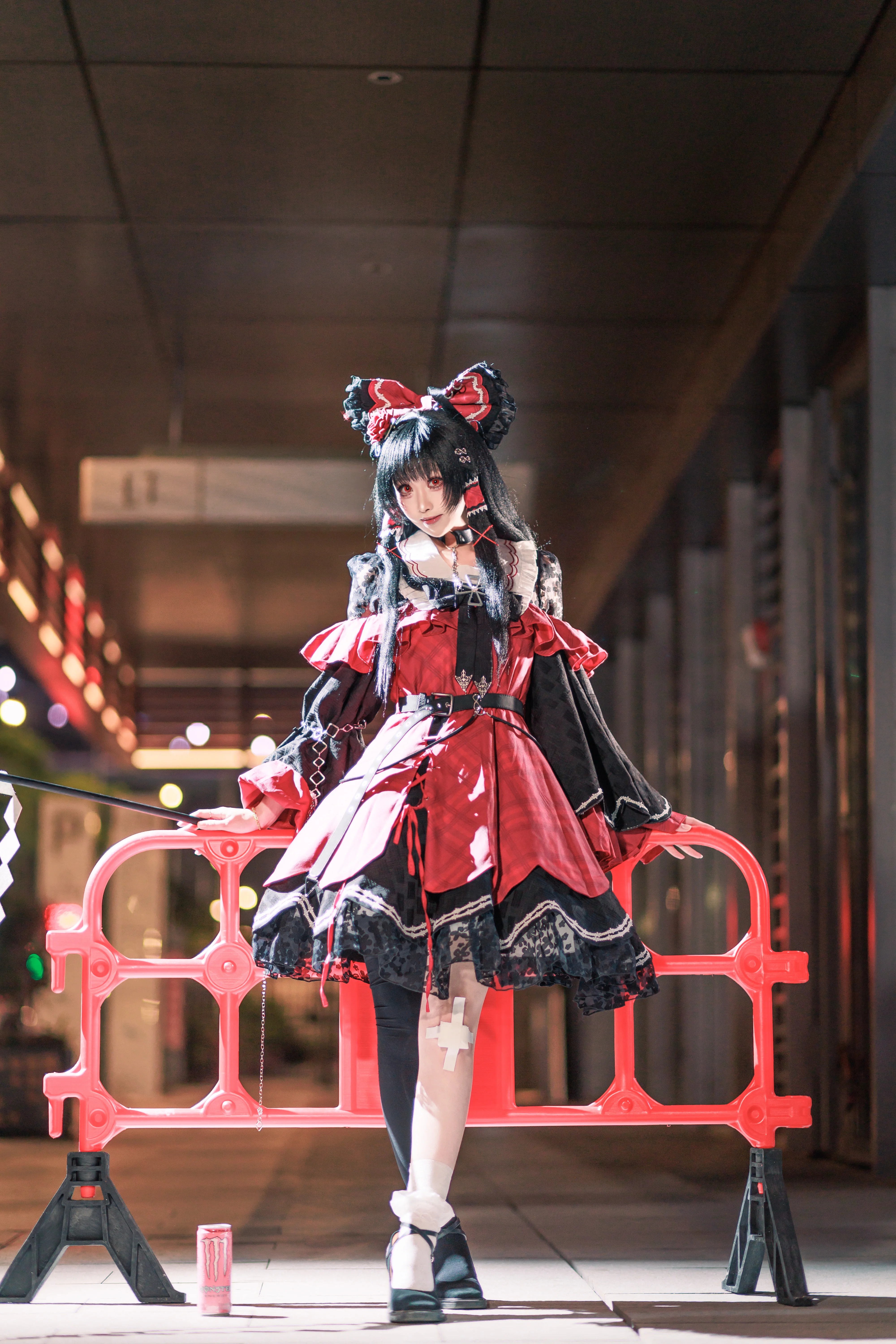【博丽灵梦cos】东方project天雷夜景下的红黑搭配