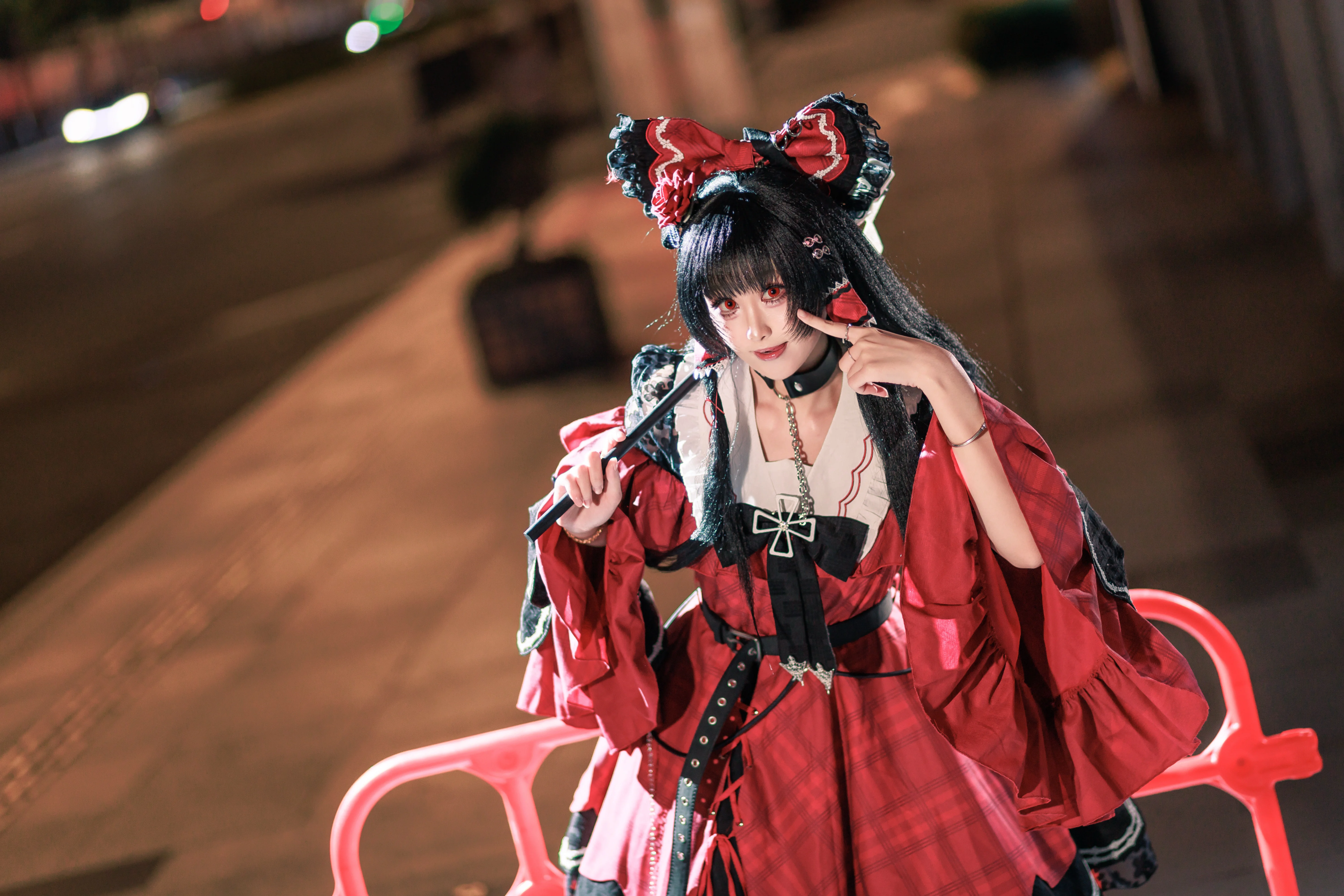 【博丽灵梦cos】东方project天雷夜景下的红黑搭配 - 第 3 张