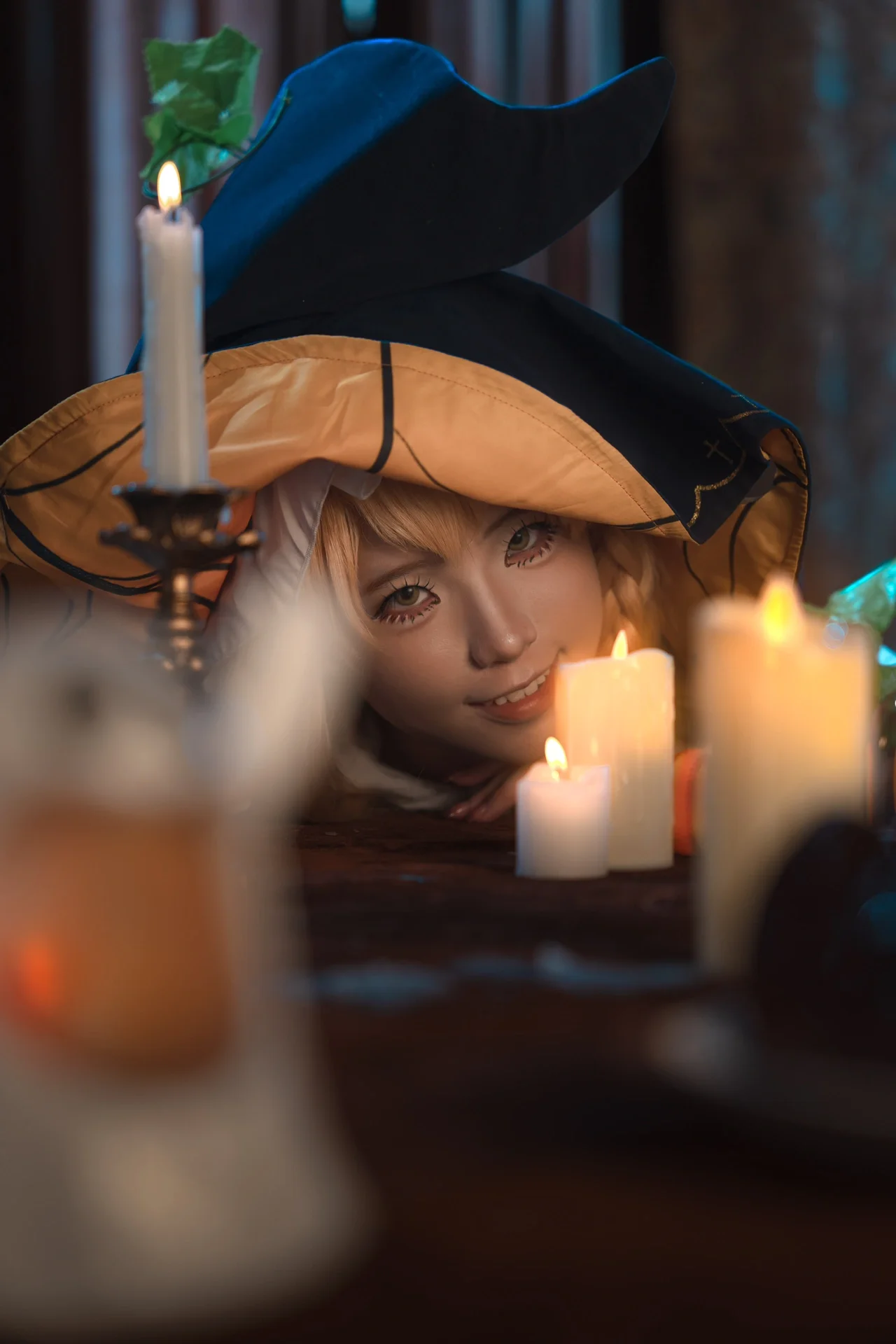 【雾雨魔理沙cos】东方Project的万圣夜，烛光南瓜和魔法