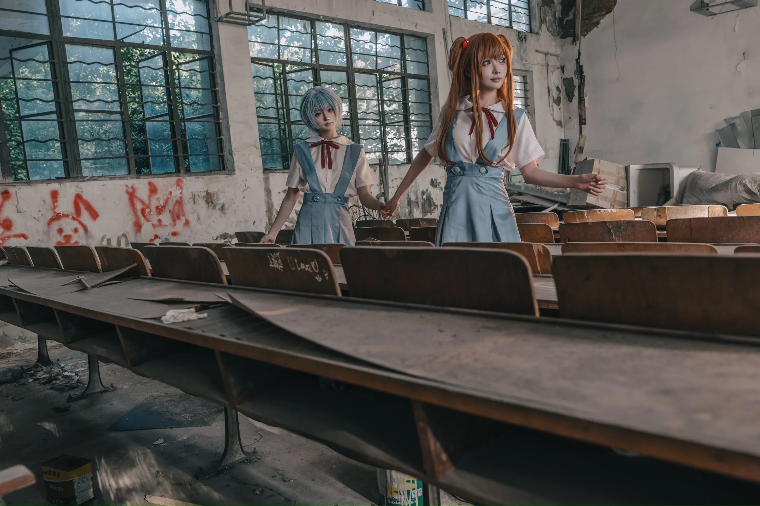 【Rei Ayanami and Asuka Cosplay】 Moments of Gleam in the Abandoned Classroom of Neon Genesis Evangelion - Image 6