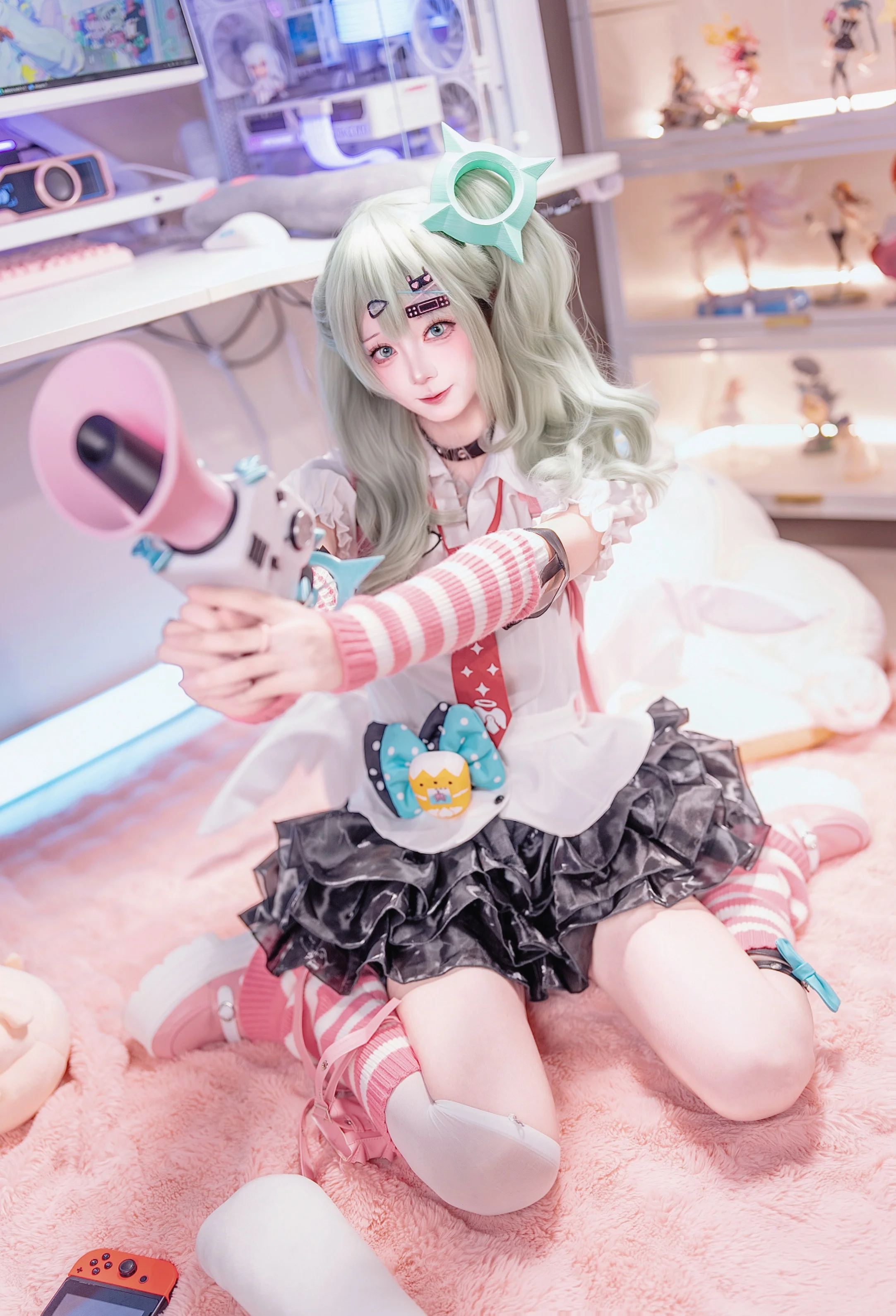 【千夏cos】绝区零棚拍，薄荷绿与粉白条纹的碰撞 - 第 4 张