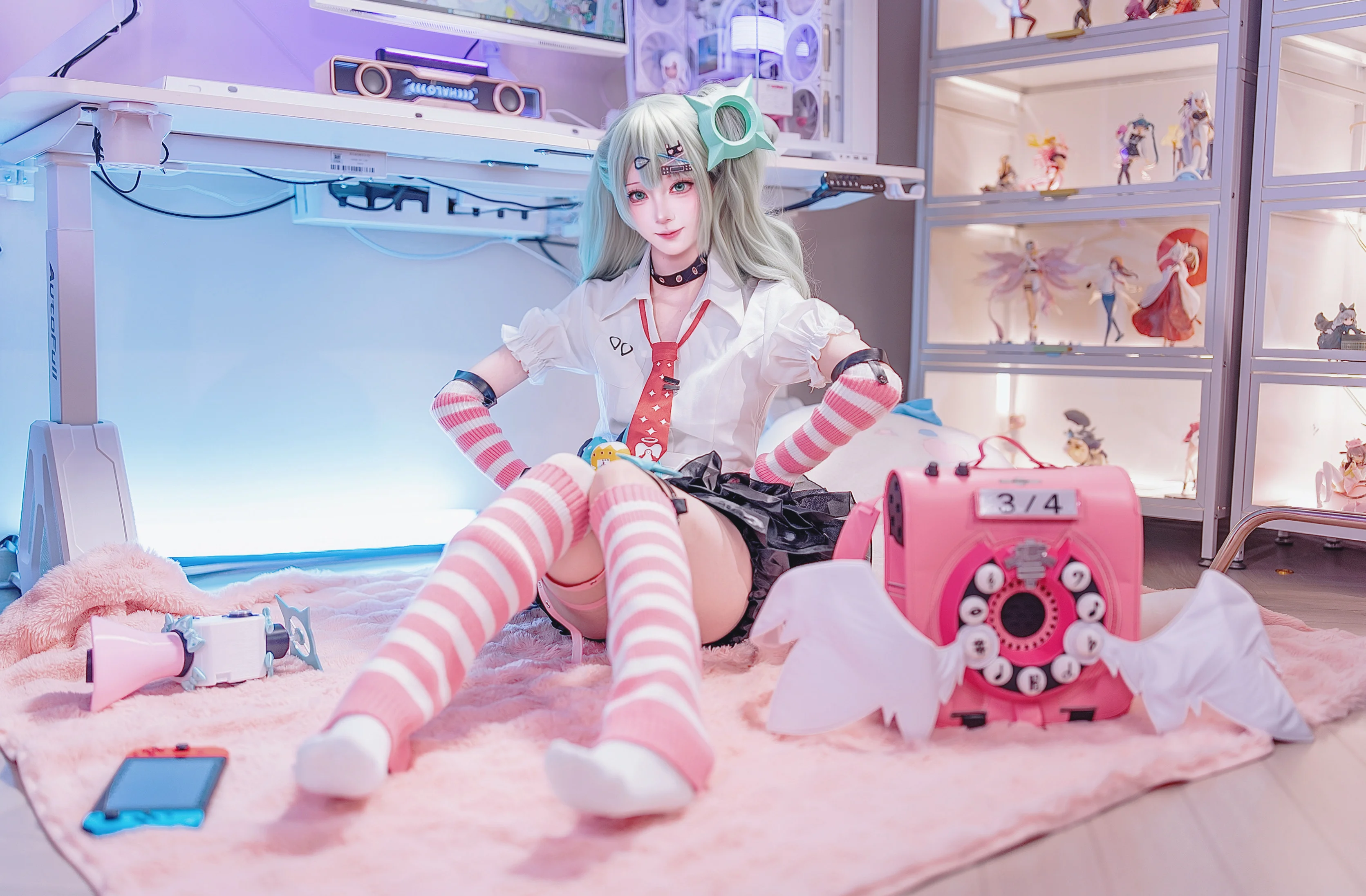 【千夏cos】绝区零棚拍，薄荷绿与粉白条纹的碰撞 - 第 5 张