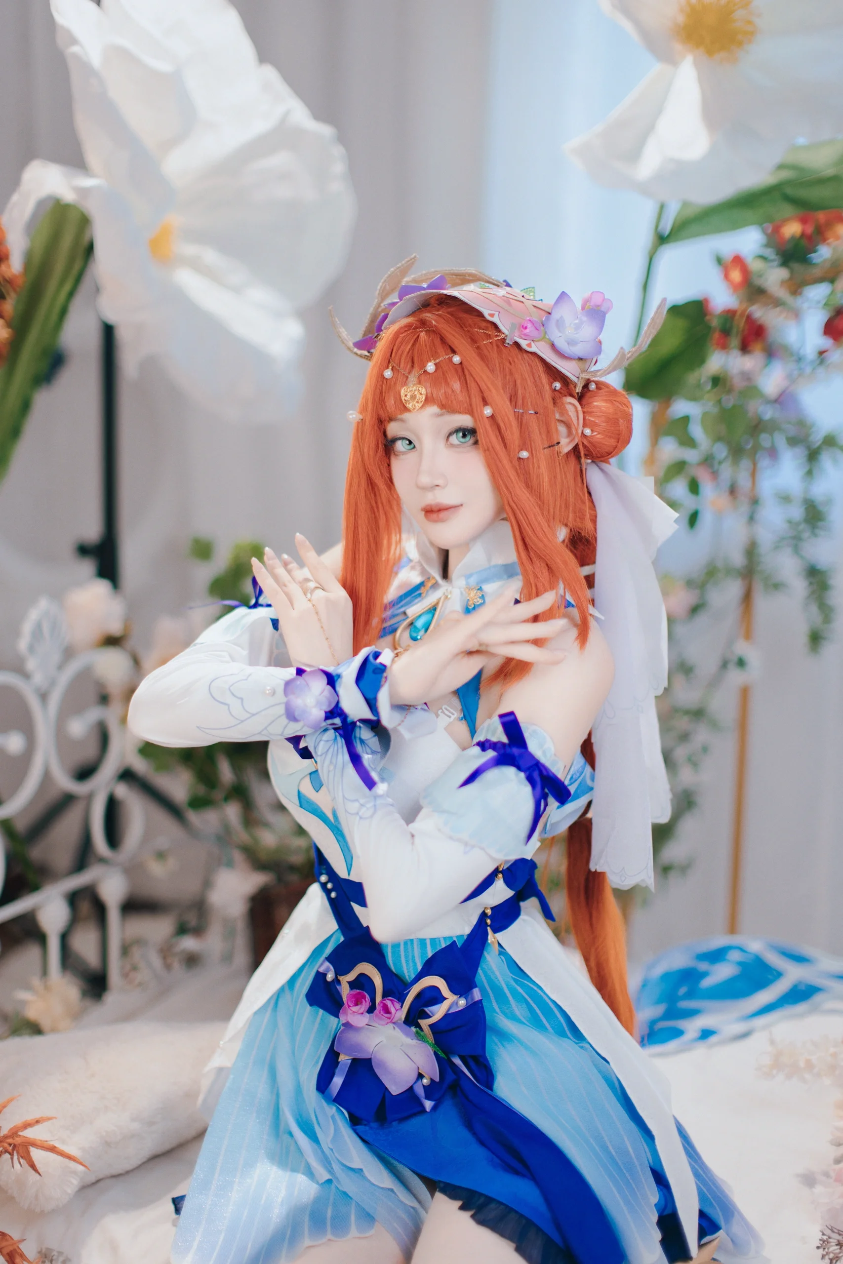 【妮露cos】原神花神诞祭的随拍，蓝白裙装的轻盈感 - 第 3 张