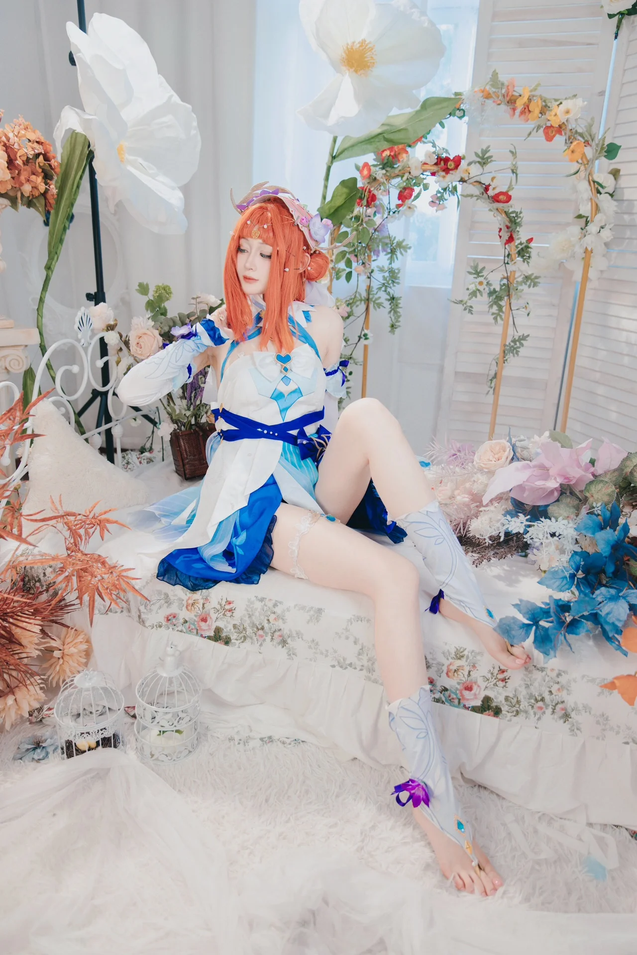 【妮露cos】原神花神诞祭的随拍，蓝白裙装的轻盈感 - 第 6 张
