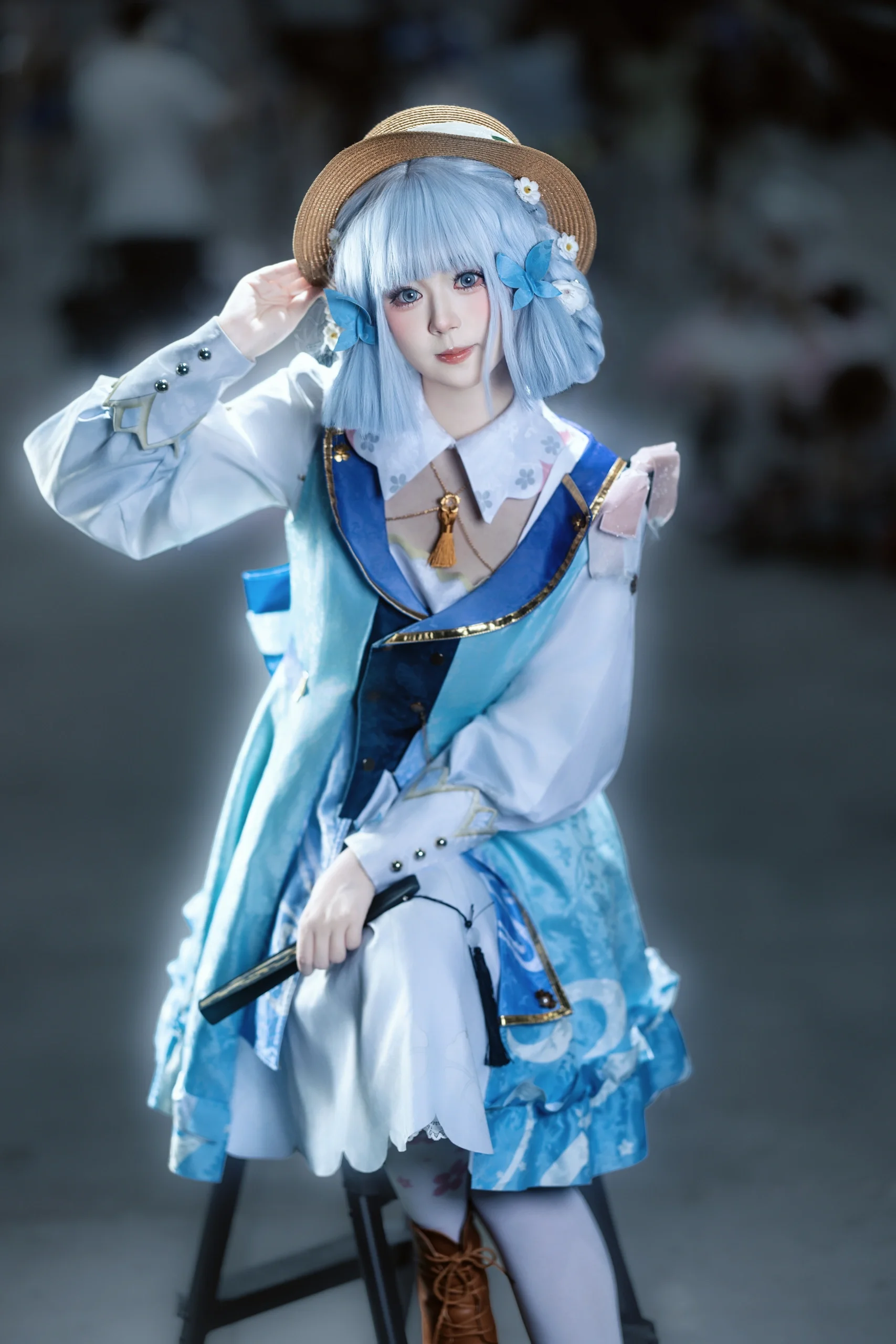 【神里绫华cos】金陵场照里的花时来信，一把折扇与蓝白裙摆