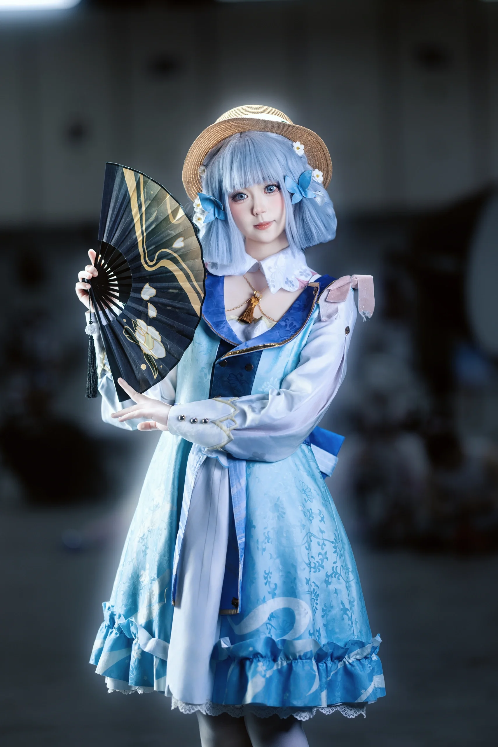 【神里绫华cos】金陵场照里的花时来信，一把折扇与蓝白裙摆 - 第 3 张