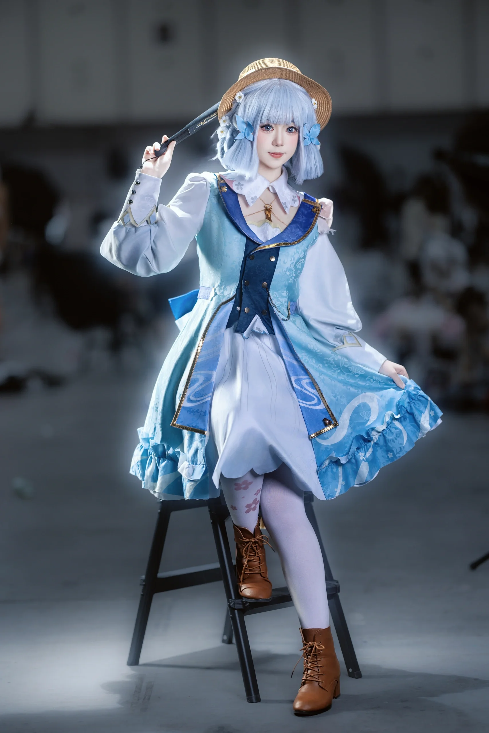 【神里绫华cos】金陵场照里的花时来信，一把折扇与蓝白裙摆 - 第 5 张