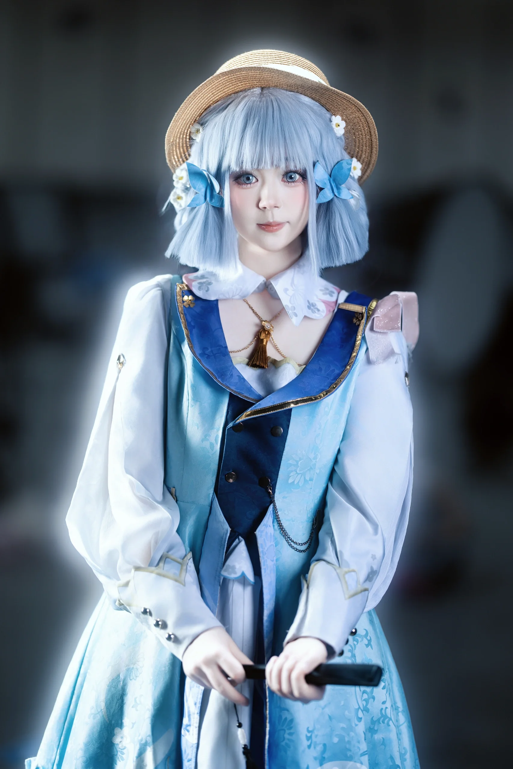 【神里绫华cos】金陵场照里的花时来信，一把折扇与蓝白裙摆 - 第 6 张