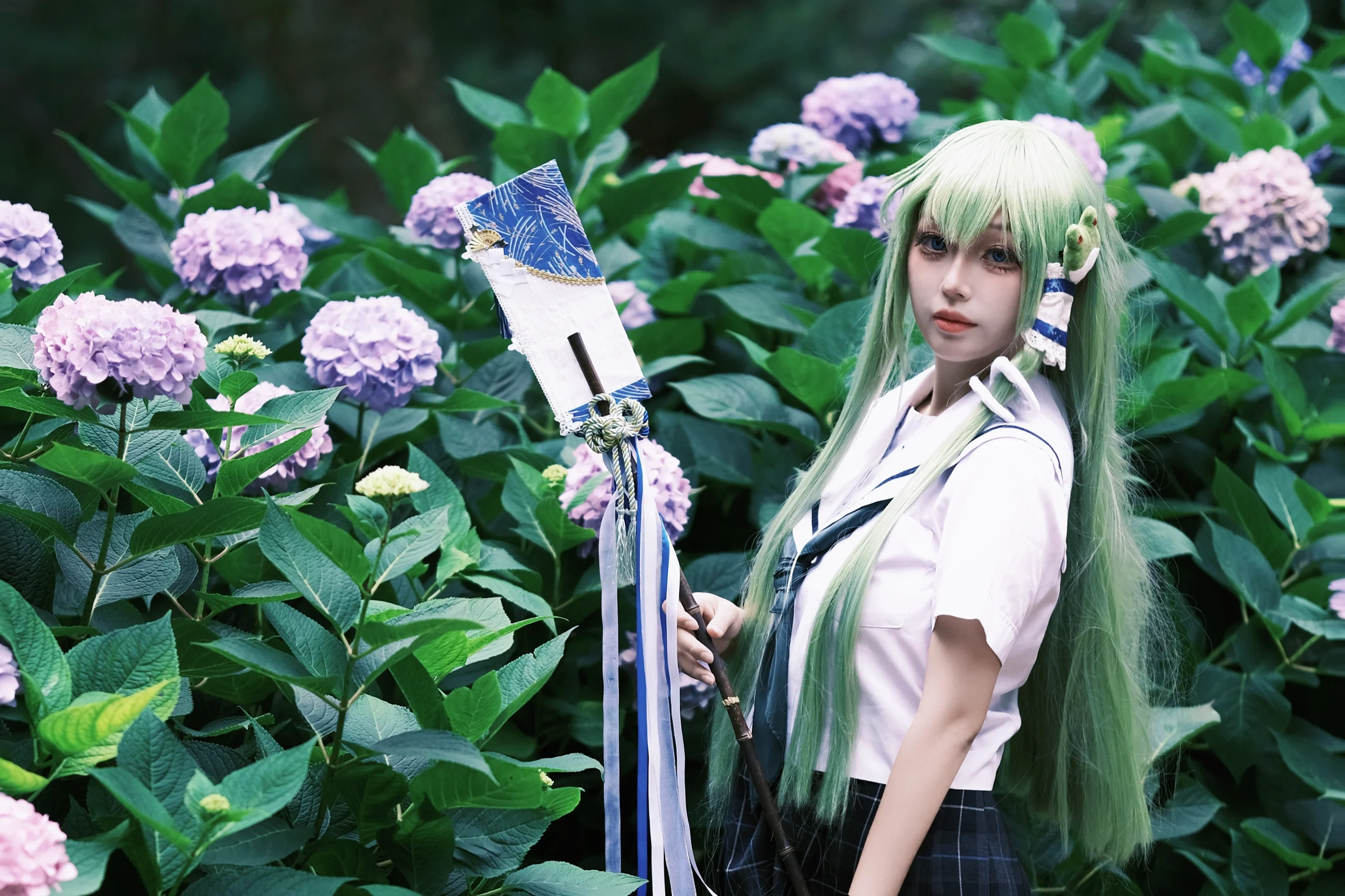 【东风谷早苗cos】寂照庵绣球花海中的夏日祈愿 - 第 2 张