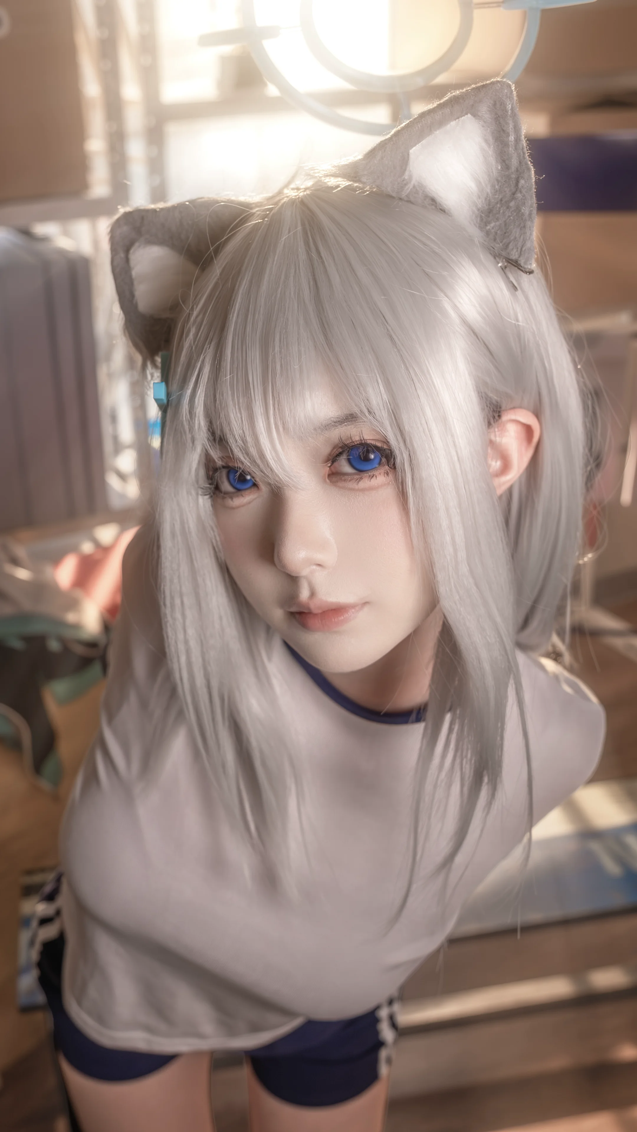 [Shiroko Sunaookami Cosplay] Blue Archive Gymnastics uniform, Light/Shadow and Sweat in the Equipment Room - Image 1