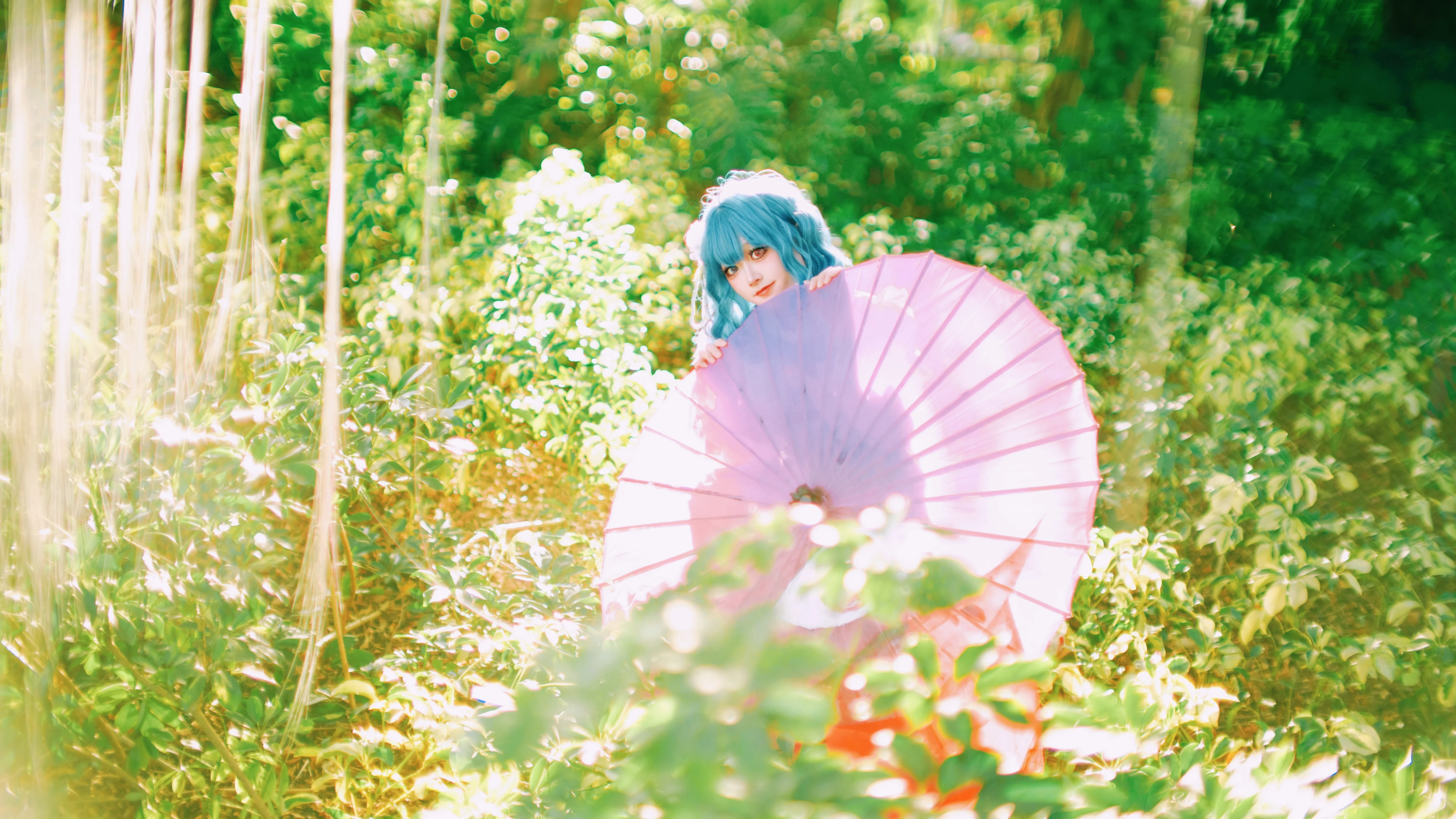 【多多良小伞cos】东方project，林间逆光下的粉伞少女 - 第 4 张