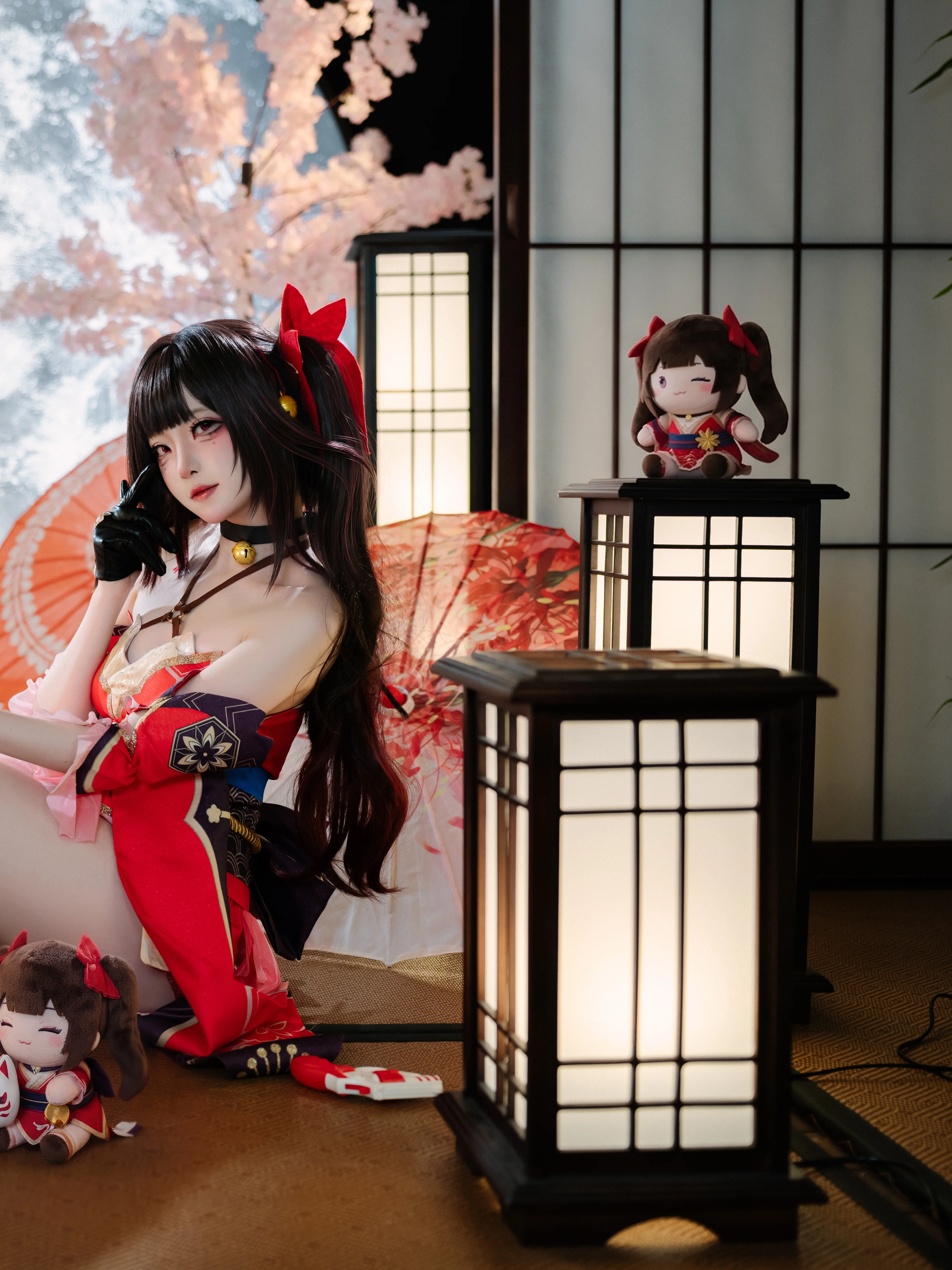 【花火cos】这套和风红黑穿搭真的很适合肉肉腿 - 第 2 张