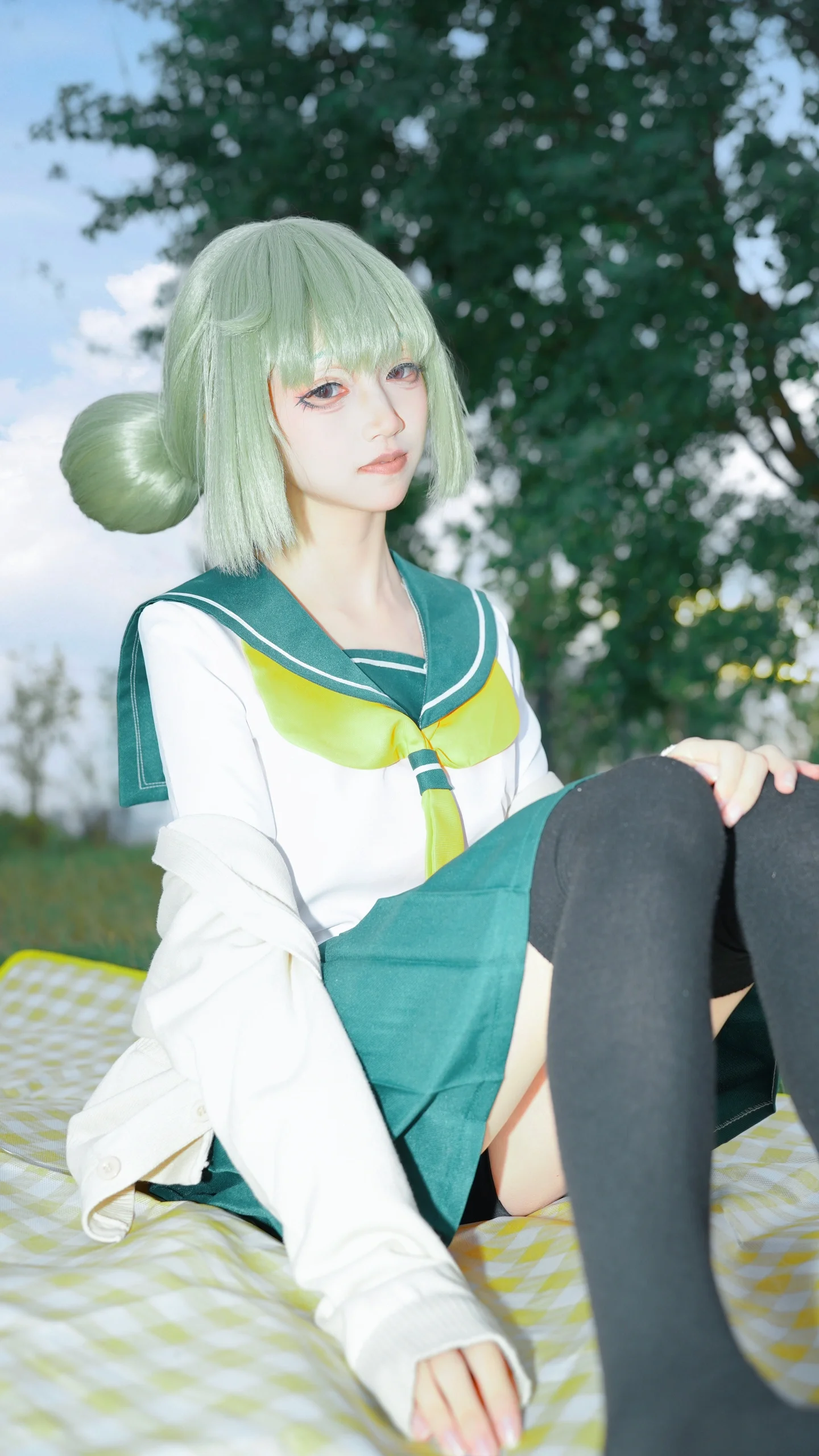 【阿良河基维cos】在野餐垫上随手拍的这套jk服，意外调出柔光效果 - 第 5 张