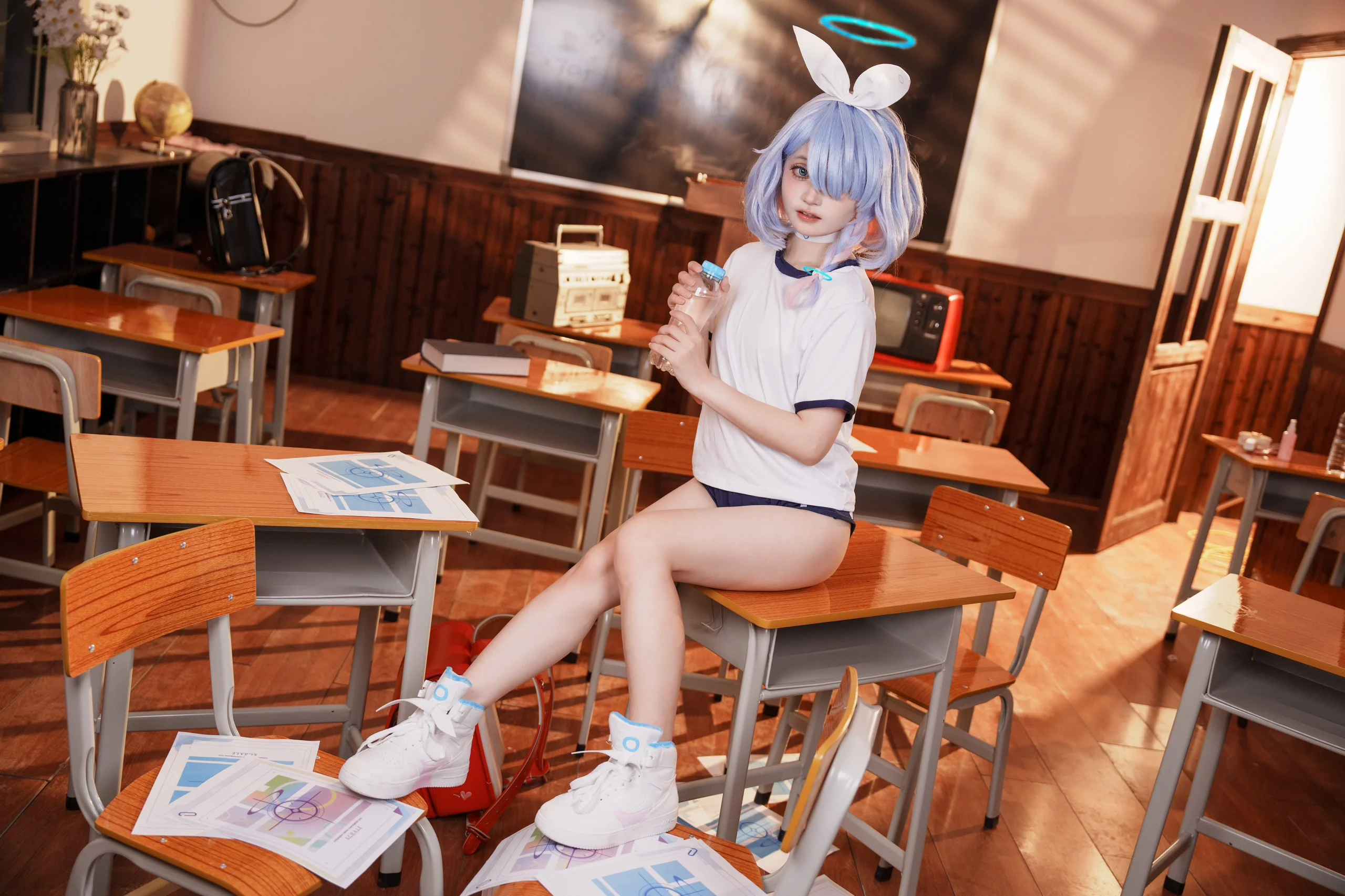 【阿罗娜cos】蔚蓝档案里的蓝色恶魔，体操服穿搭轻松拿捏 - 第 5 张