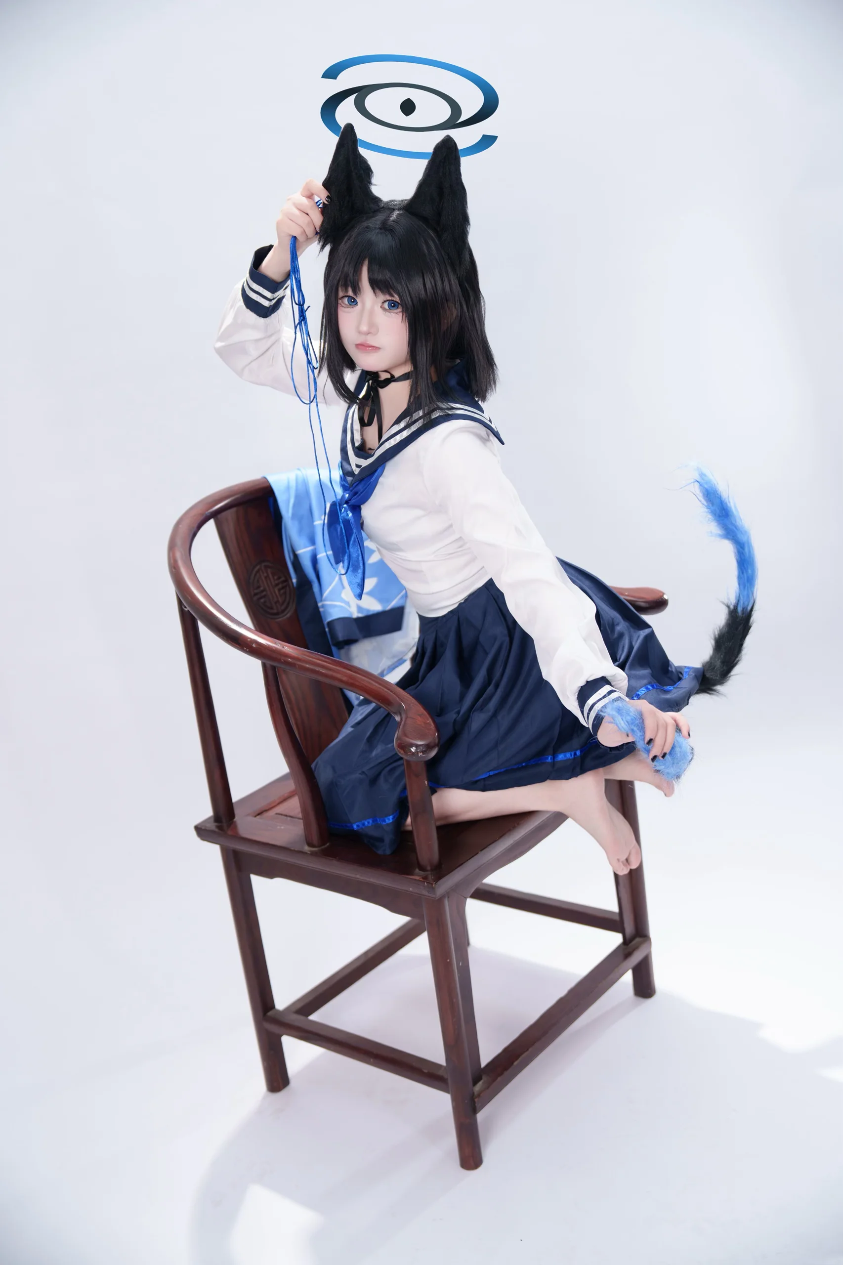 【桐生桔梗cos】这套蓝白配色的水手服，是属于蔚蓝档案的日常感