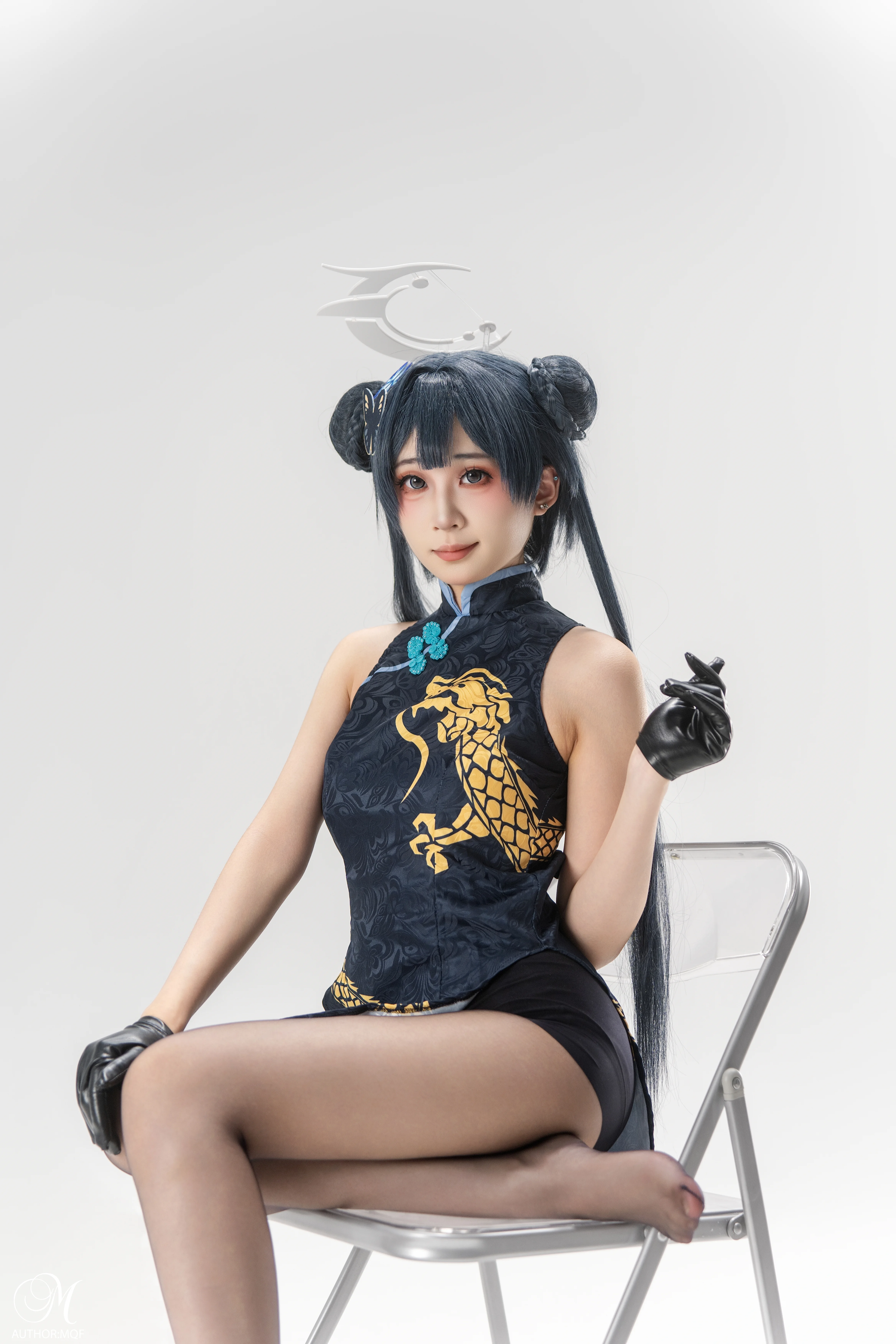 【妃咲cos】碧蓝档案，黑旗袍与黑丝的冷艳慵懒感 - 第 8 张