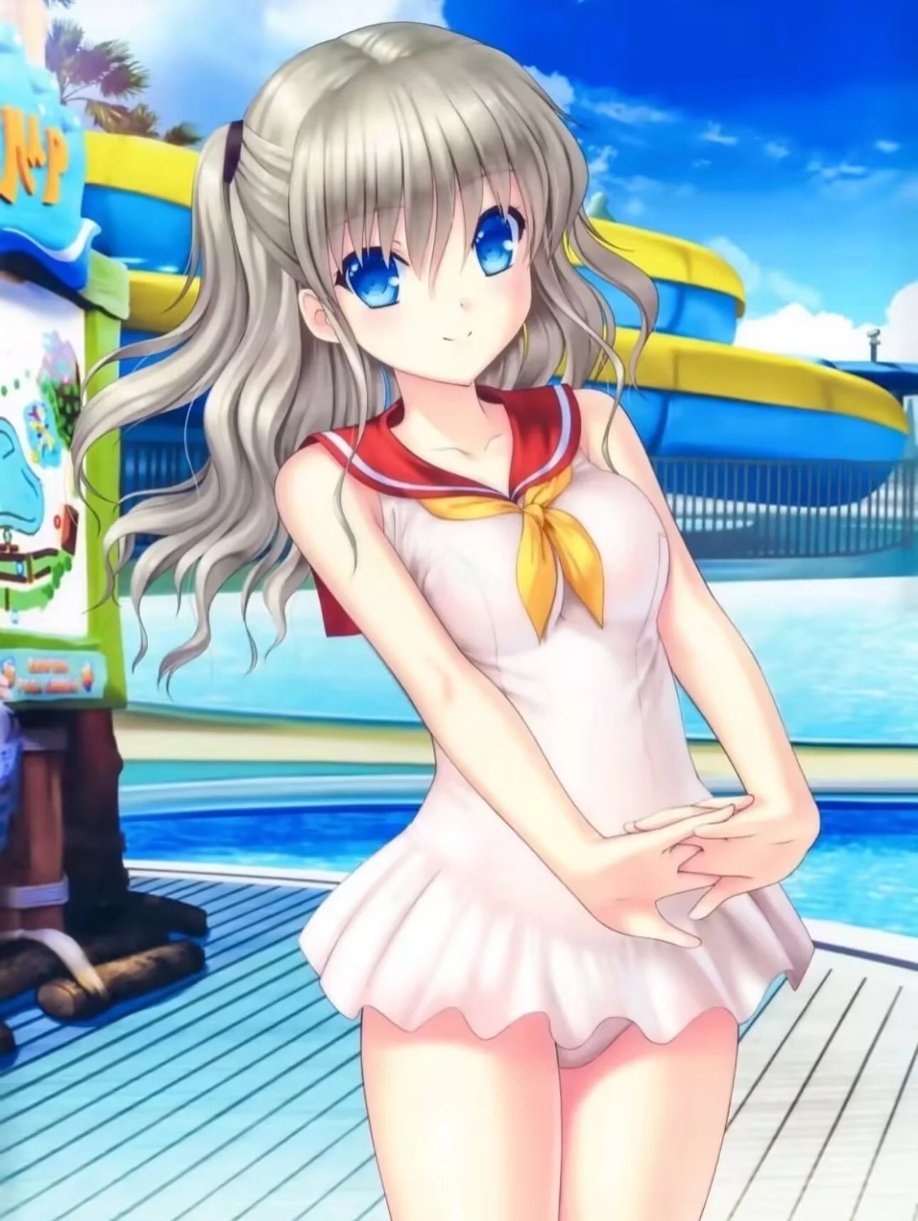 【友利奈绪cos】水手领泳装，夏日水池边的清新定格 - 第 6 张