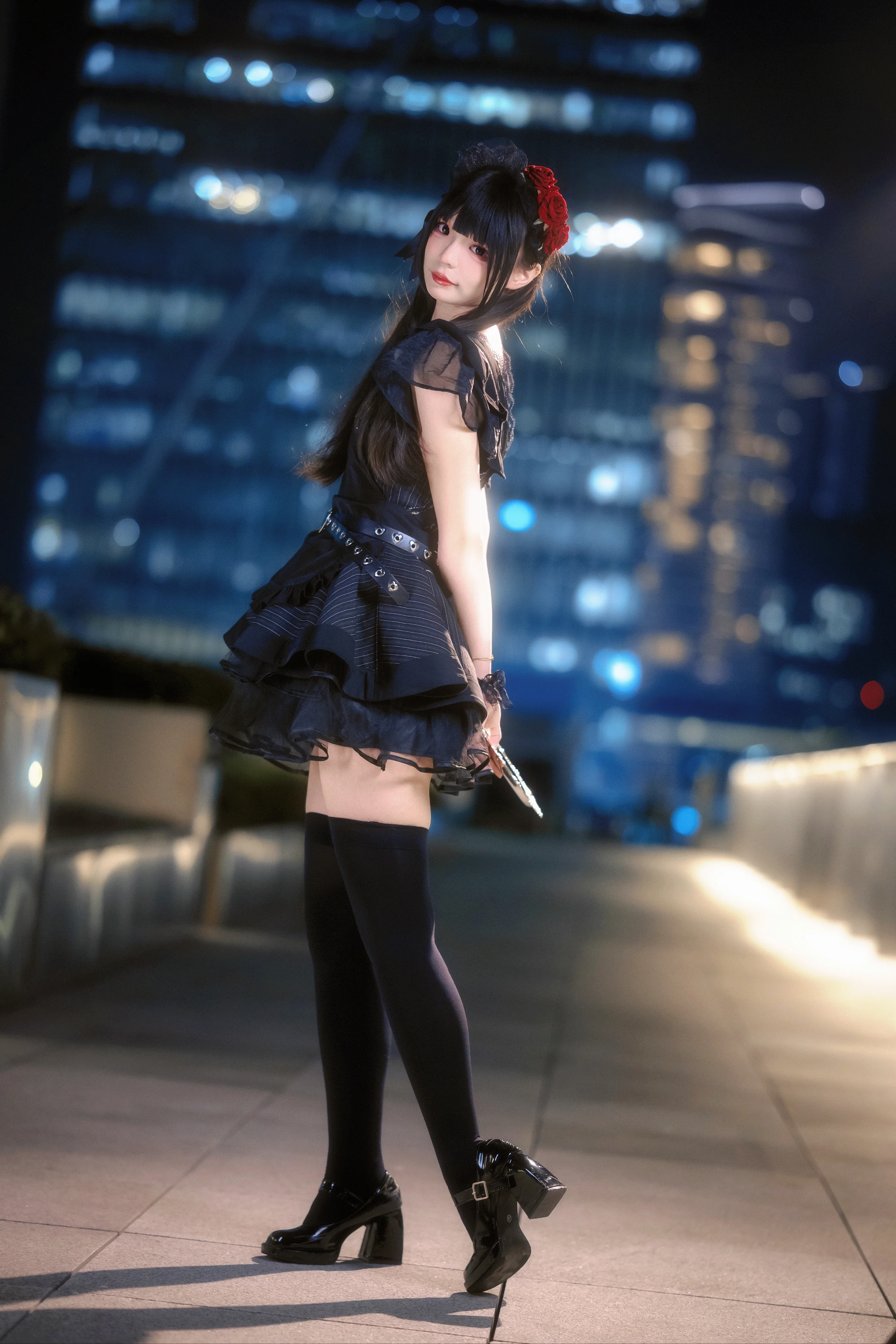 【暗黑女仆装】晶耀前滩的夜景与红玫瑰随拍 - 第 1 张