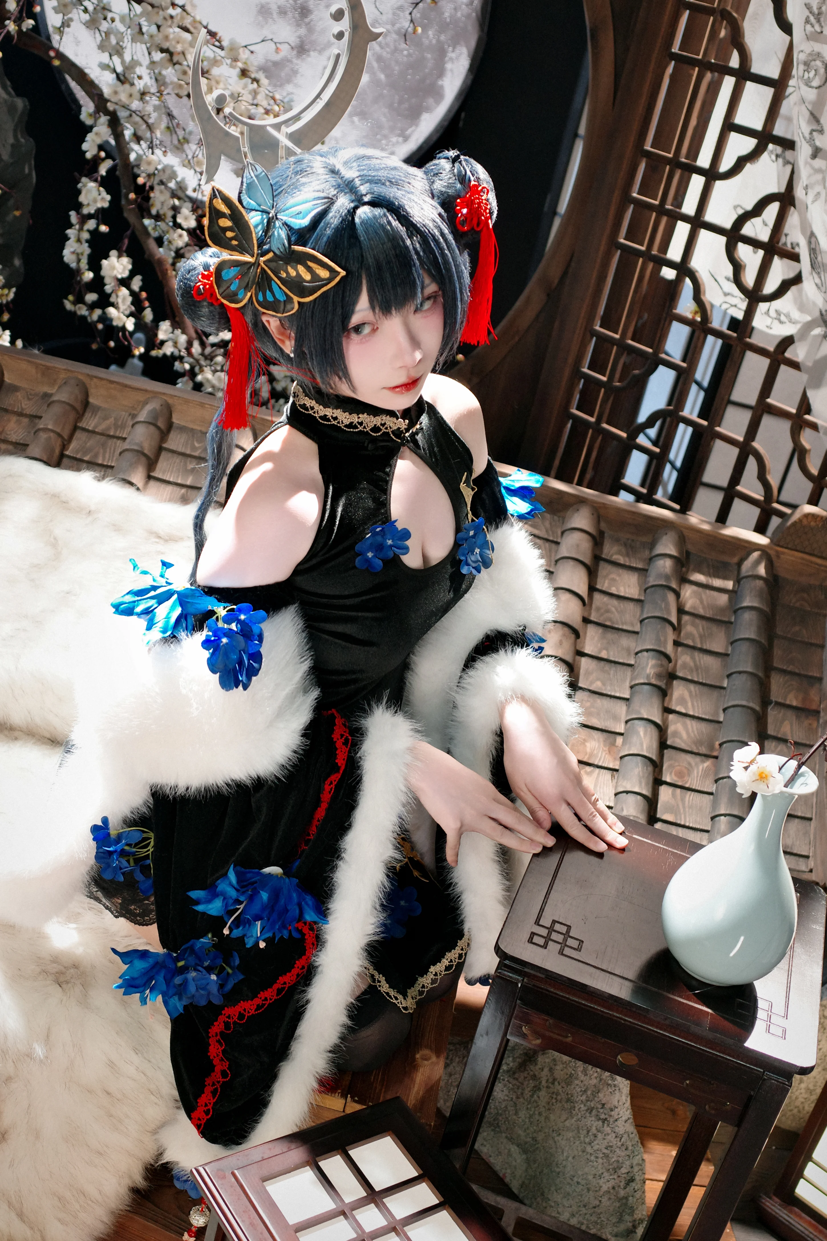 【蔚藍檔案妃咲cos】黑絲旗袍與月下蝶影 - 第 1 張